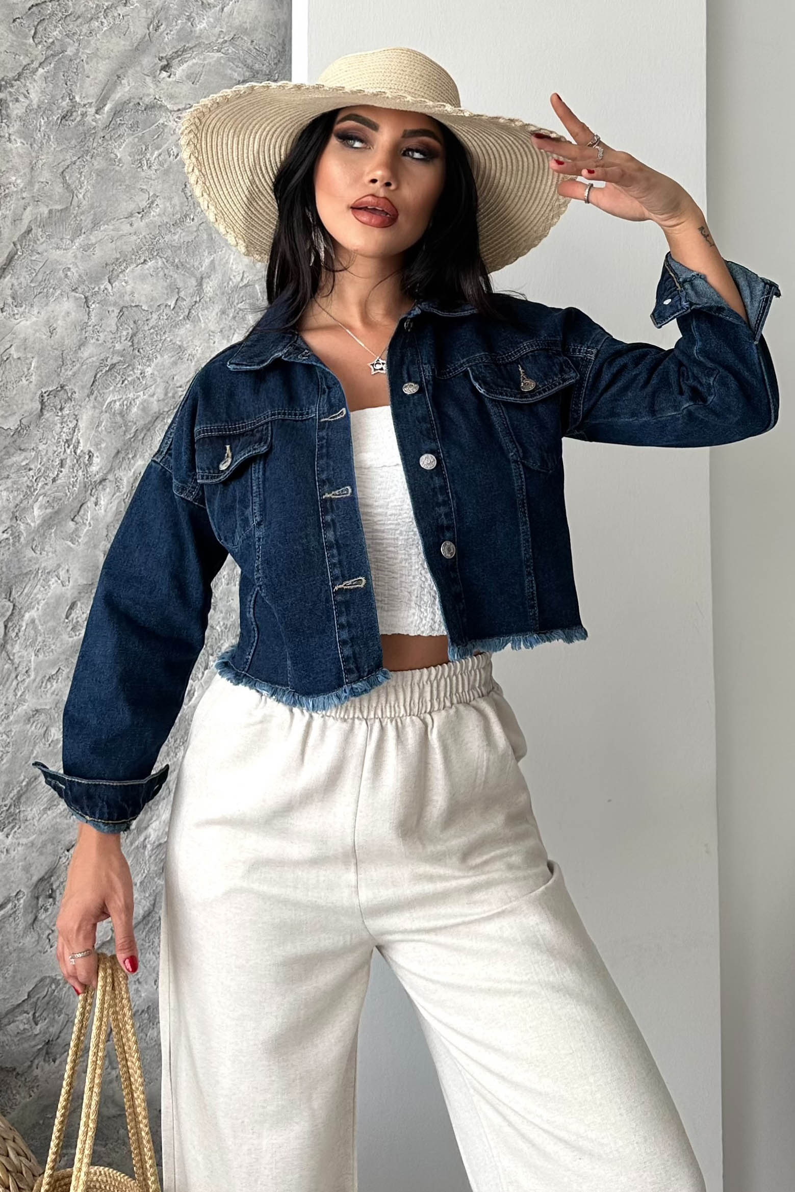 Çift Cepli Demin Crop Ceket - 27299 - 2