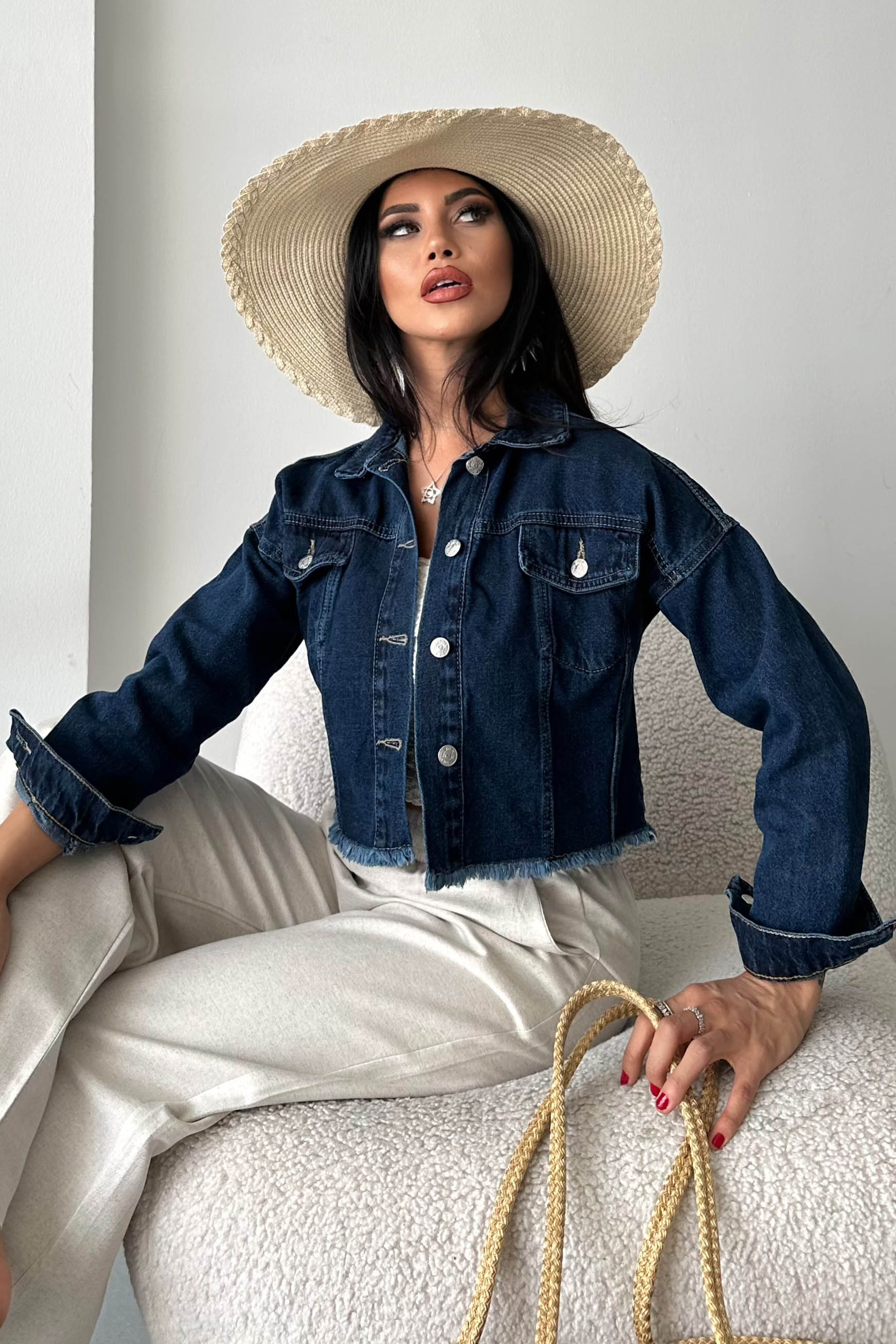 Çift Cepli Demin Crop Ceket - 27299 - 3