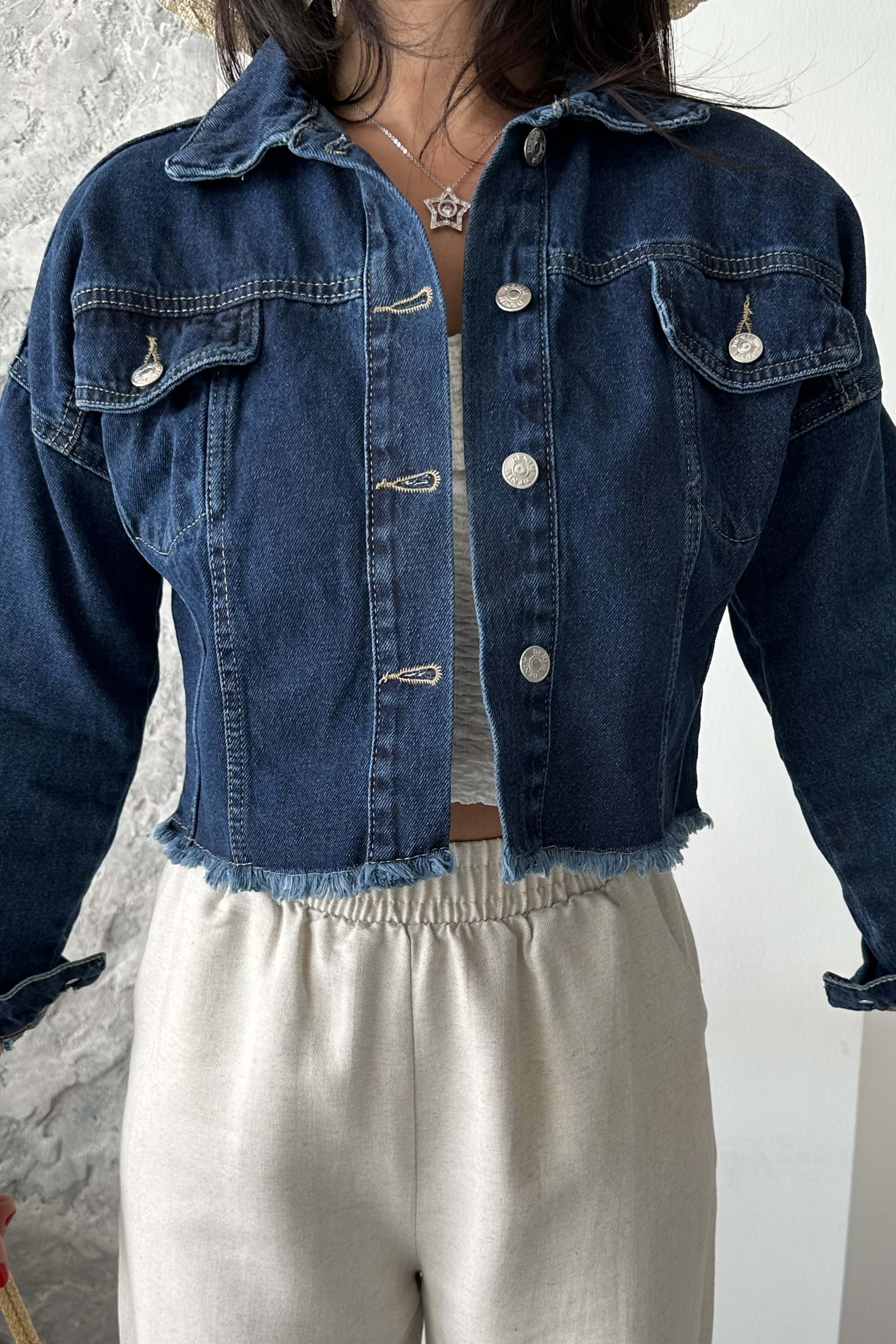 Çift Cepli Demin Crop Ceket - 27299 - 5