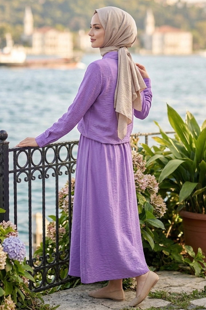 Çift Cepli Etekli Takım Lila - 1320-LILA - 3