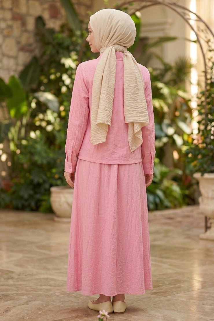 Çift Cepli Etekli Takım Pembe - 1320-PEMBE - 3