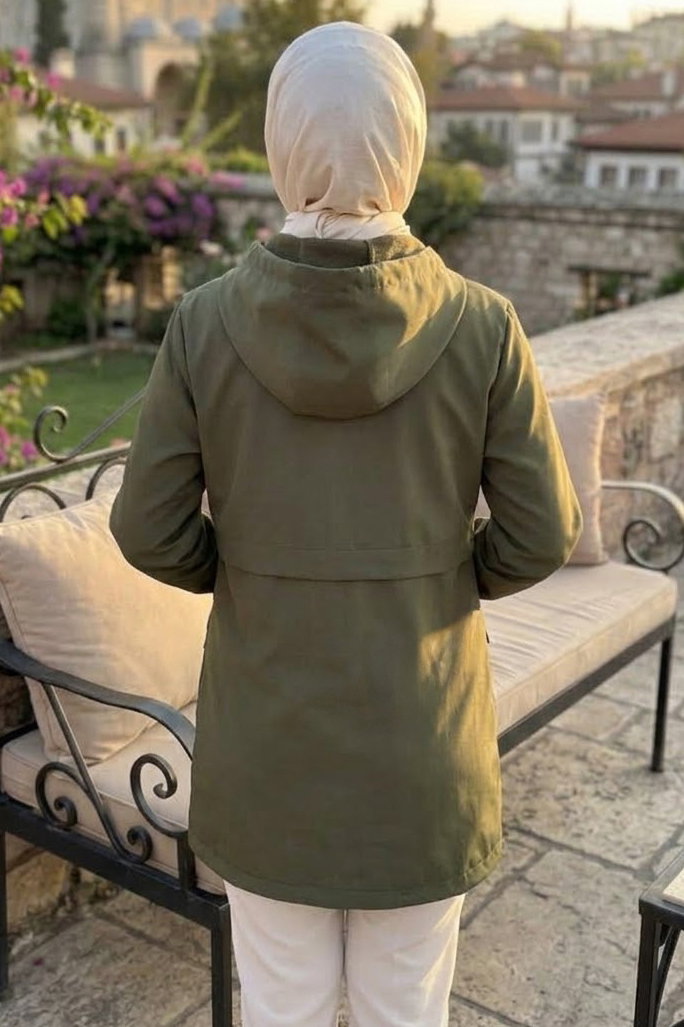 Çift Cepli Kısa Trenç Mont Haki - 28958-HAKI - 2