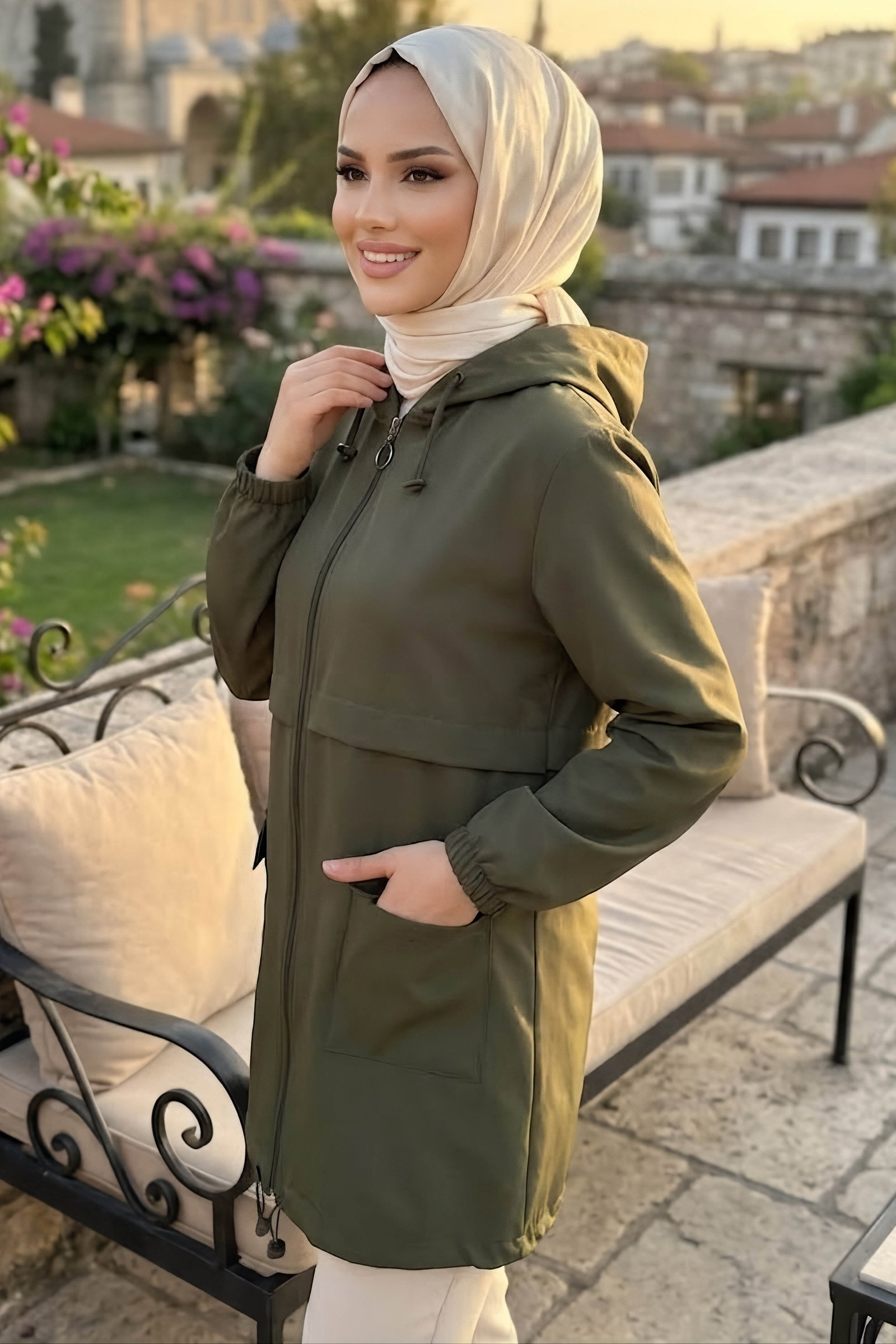 Çift Cepli Kısa Trenç Mont Haki - 28958-HAKI - 3