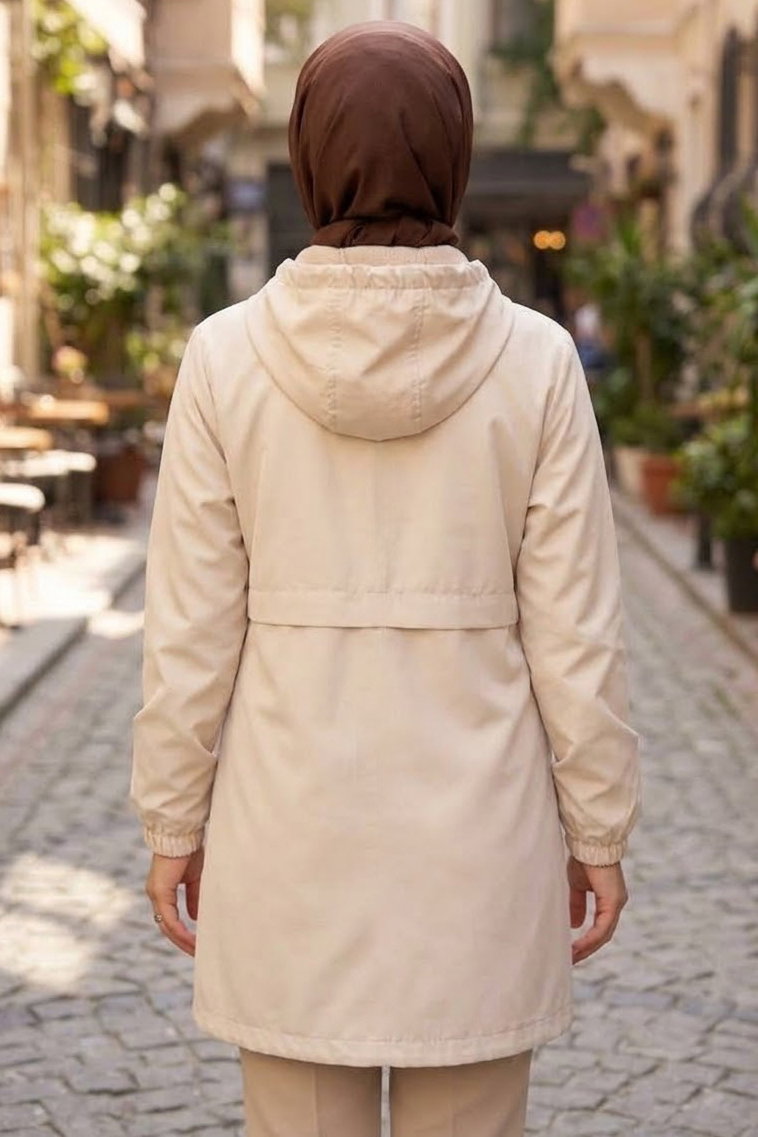 Çift Cepli Kısa Trenç Mont Krem - 28958-KREM - 3