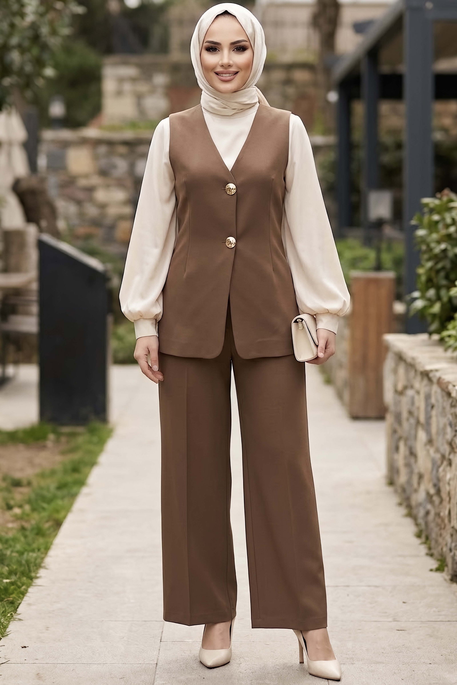 Çift Düğmeli Ceket Pantolon Takım Kahve - 29054-KAHVE - 1