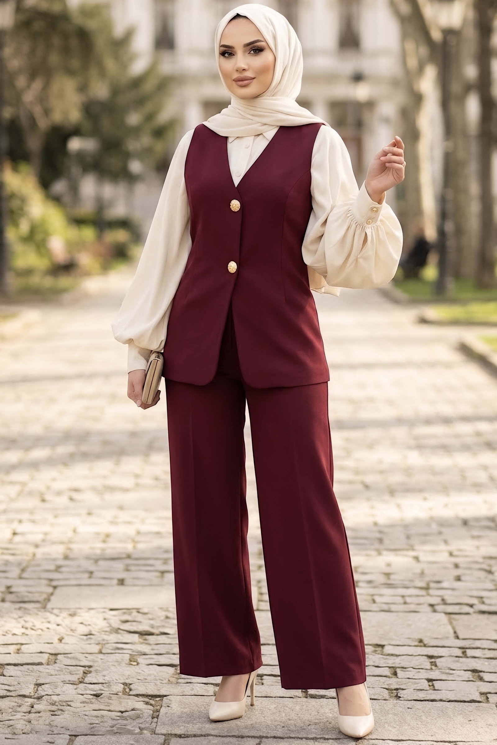 Çift Düğmeli Ceket Pantolon Takım Mürdüm - 29054-MURDUM - 1