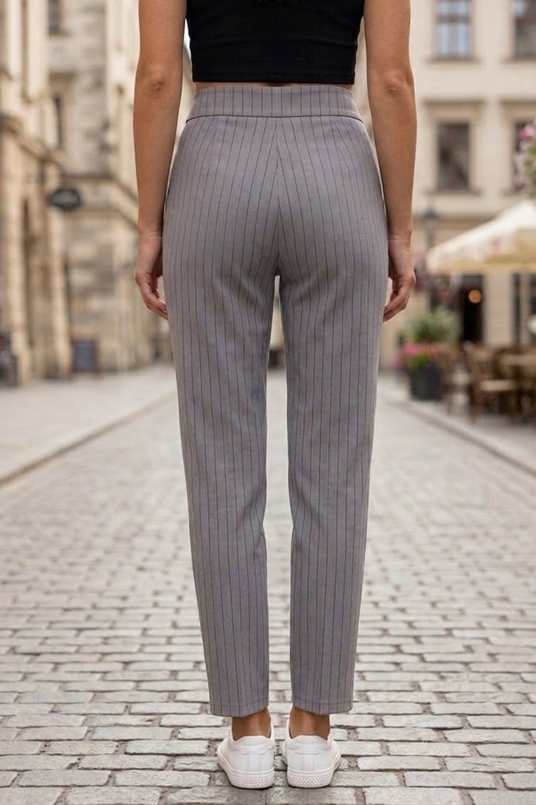 Çift Düğmeli Çizgili Pantolon Gri - 28742-GRI - 3