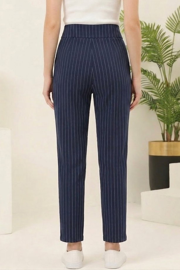 Çift Düğmeli Çizgili Pantolon Lacivert - 28742-LACIVERT - 3