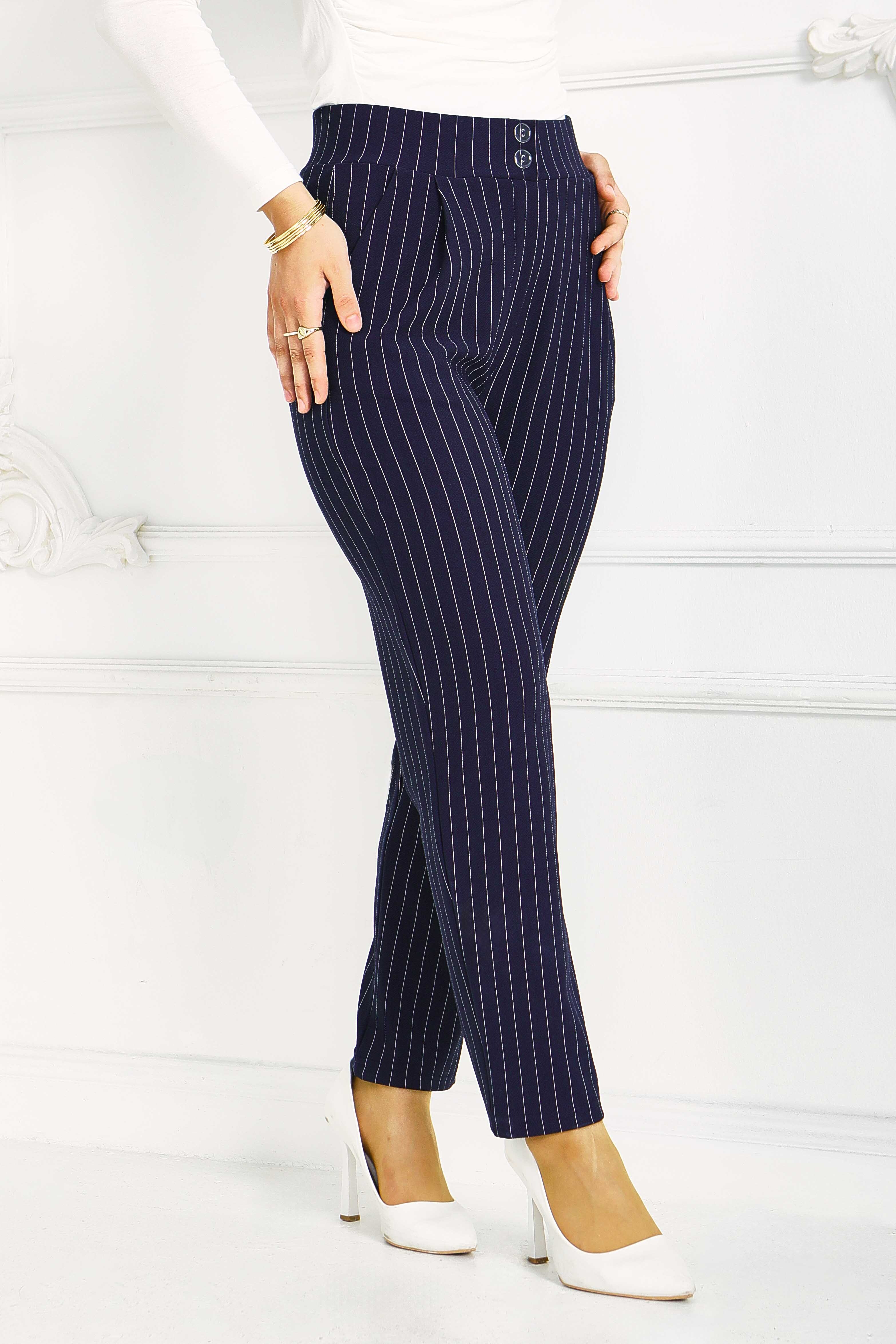 Çift Düğmeli Çizgili Pantolon Lacivert - 28742-LACIVERT - 1