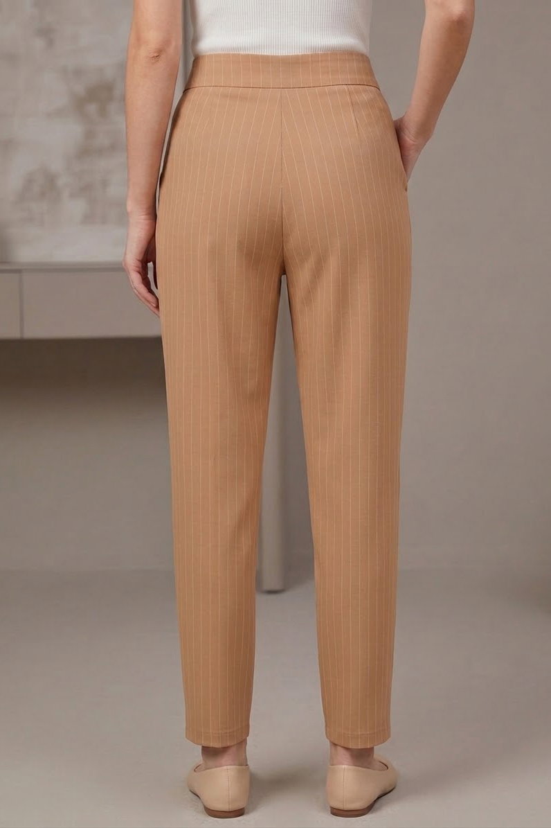 Çift Düğmeli Çizgili Pantolon Vizon - 28742-VIZON - 3