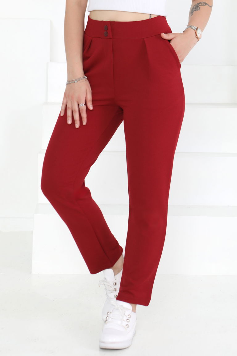 Çift Düğmeli Spor Pantolon Bordo - 27352 - TOFİSA