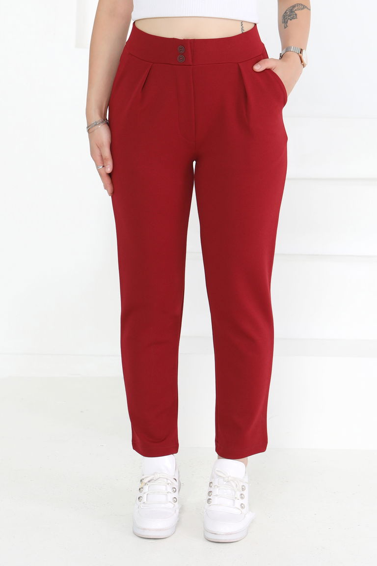 Çift Düğmeli Spor Pantolon Bordo - 27352 - TOFİSA