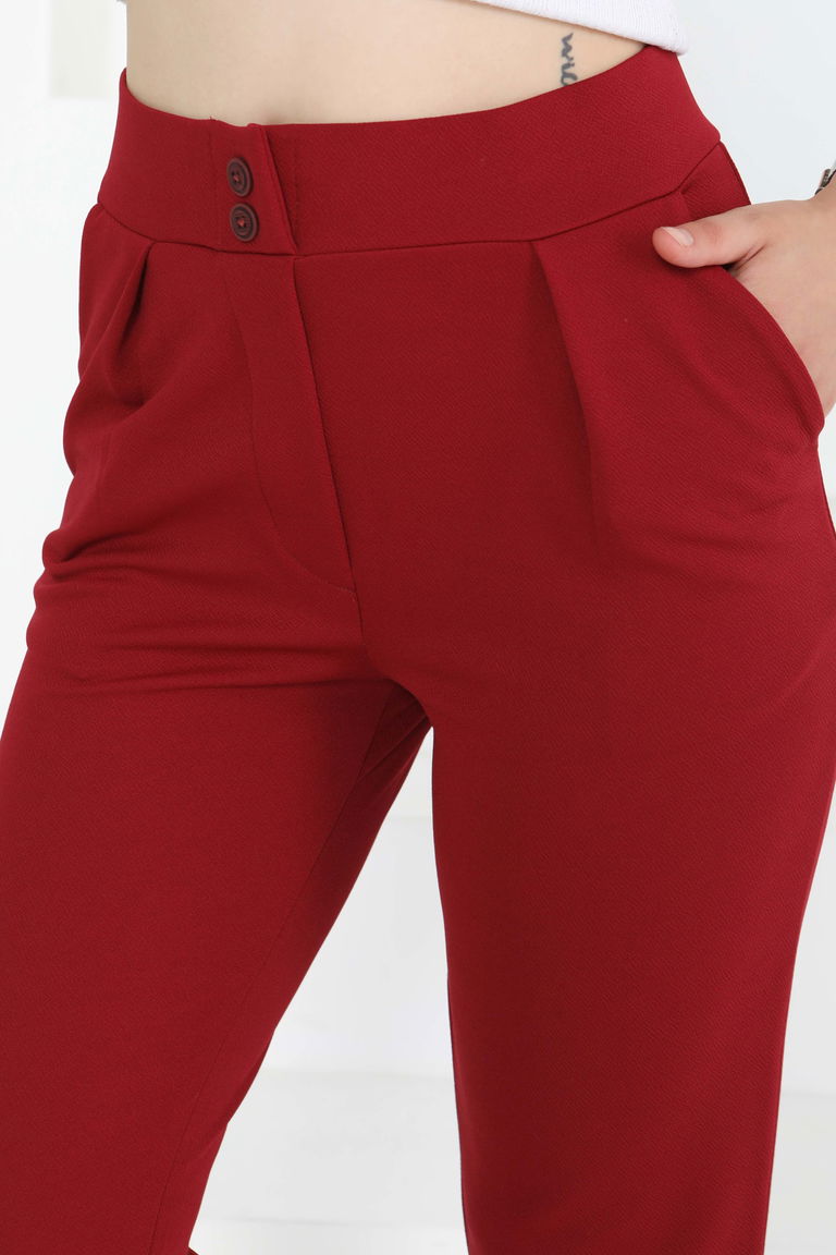 Çift Düğmeli Spor Pantolon Bordo - 27352 - TOFİSA