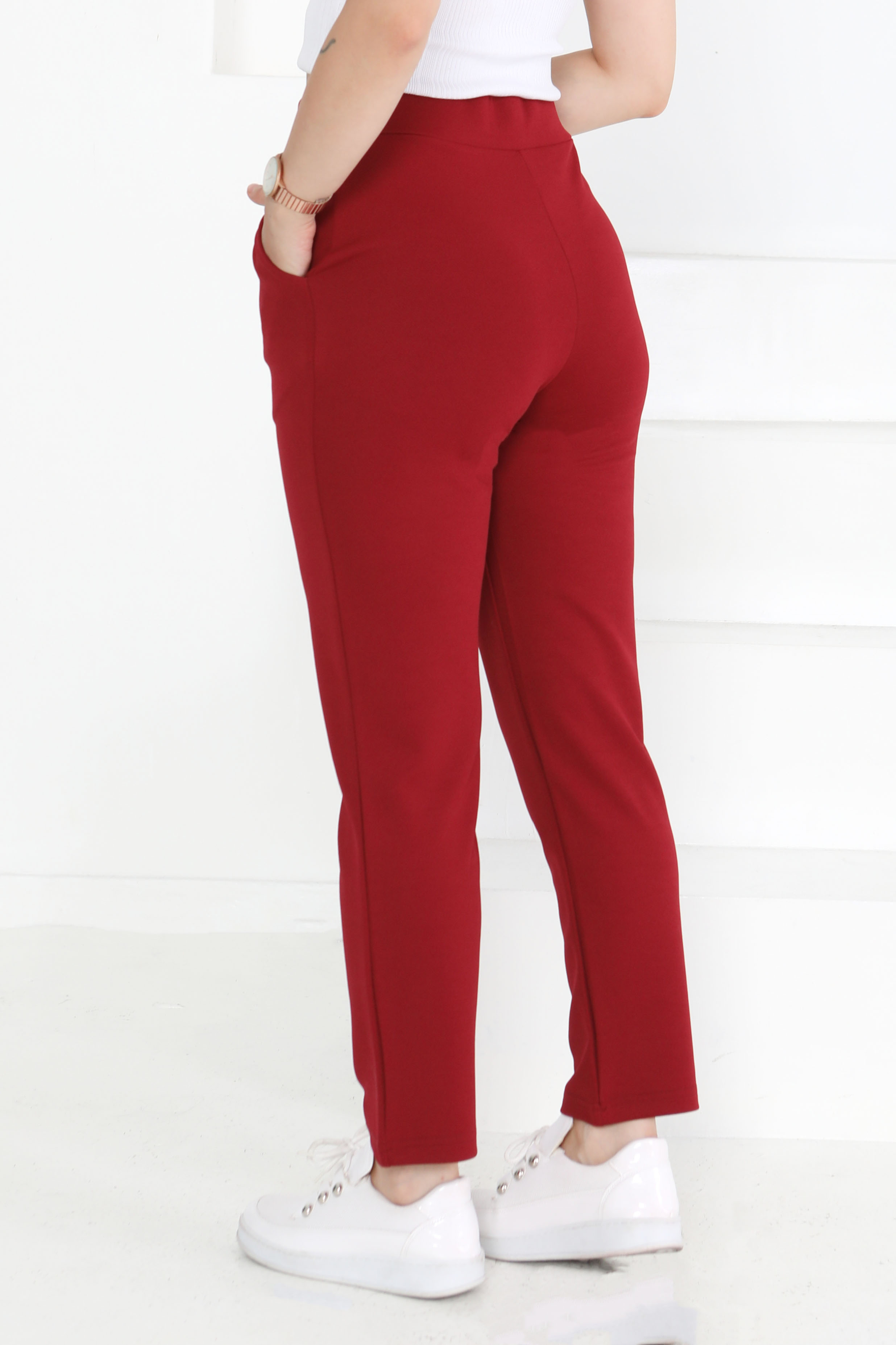 Çift Düğmeli Spor Pantolon Bordo - 27352 - 4