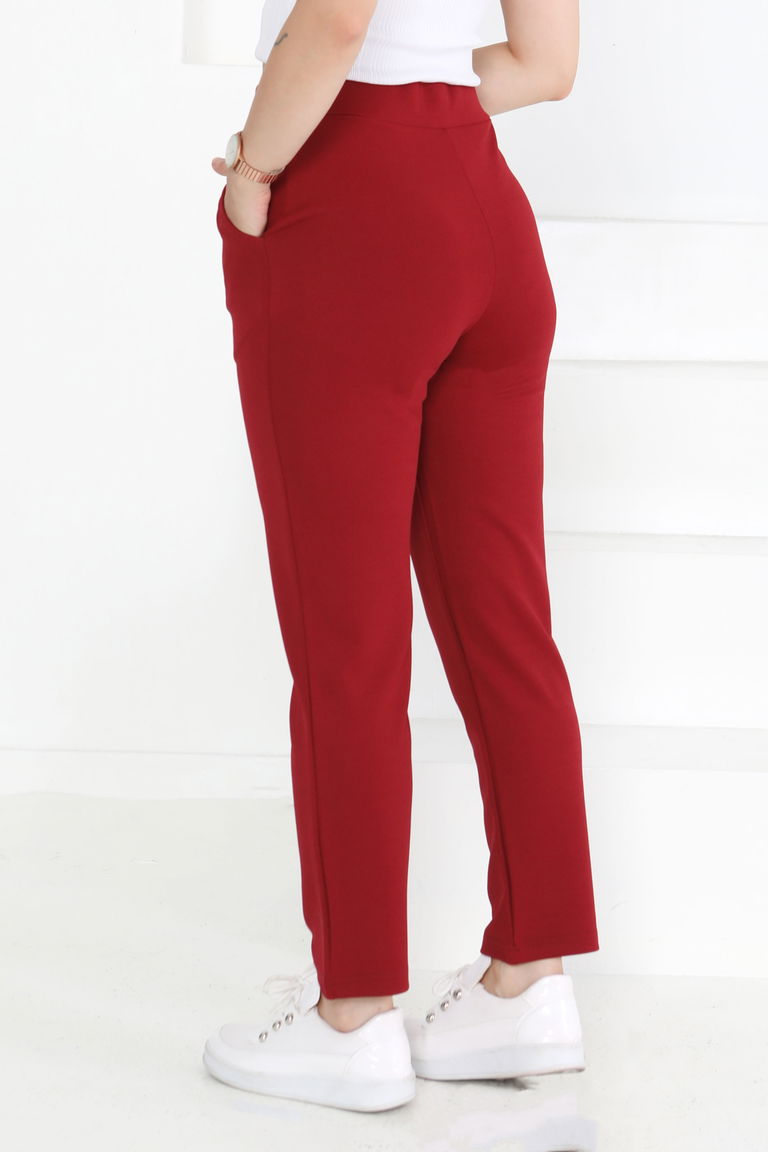 Çift Düğmeli Spor Pantolon Bordo - 27352 - TOFİSA