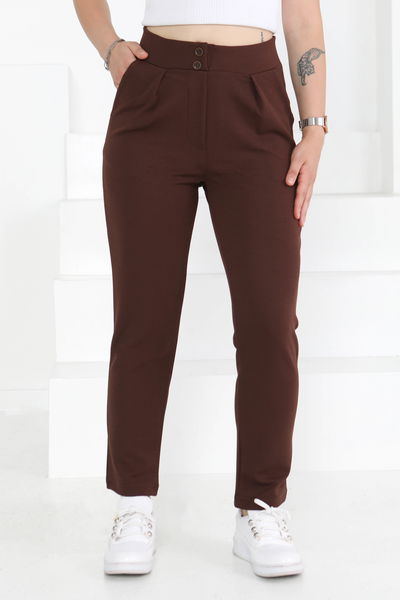 Çift Düğmeli Spor Pantolon Kahve - 27352 