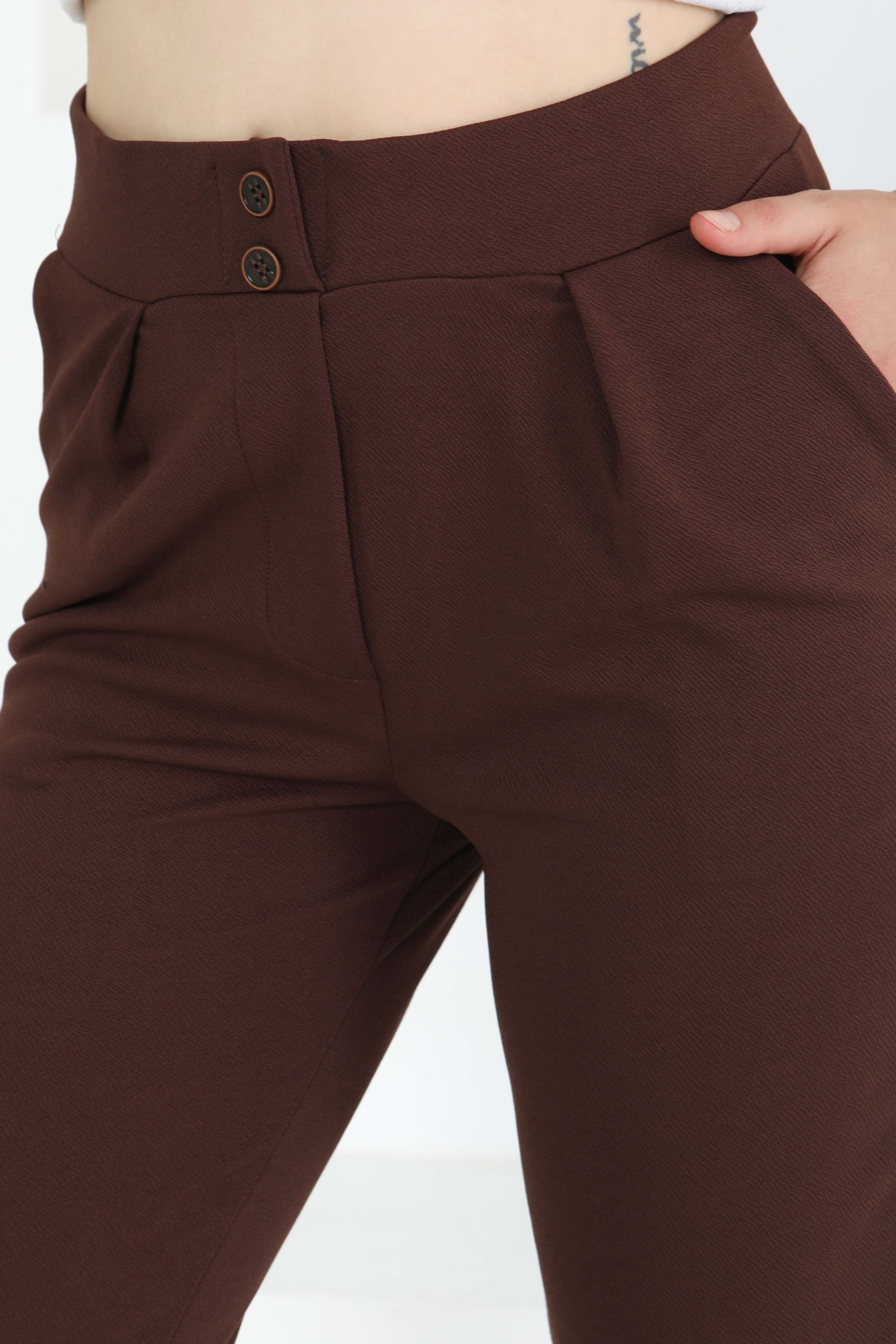Çift Düğmeli Spor Pantolon Kahve - 27352 - 3