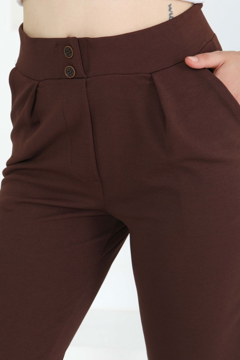 Çift Düğmeli Spor Pantolon Kahve - 27352 - TOFİSA