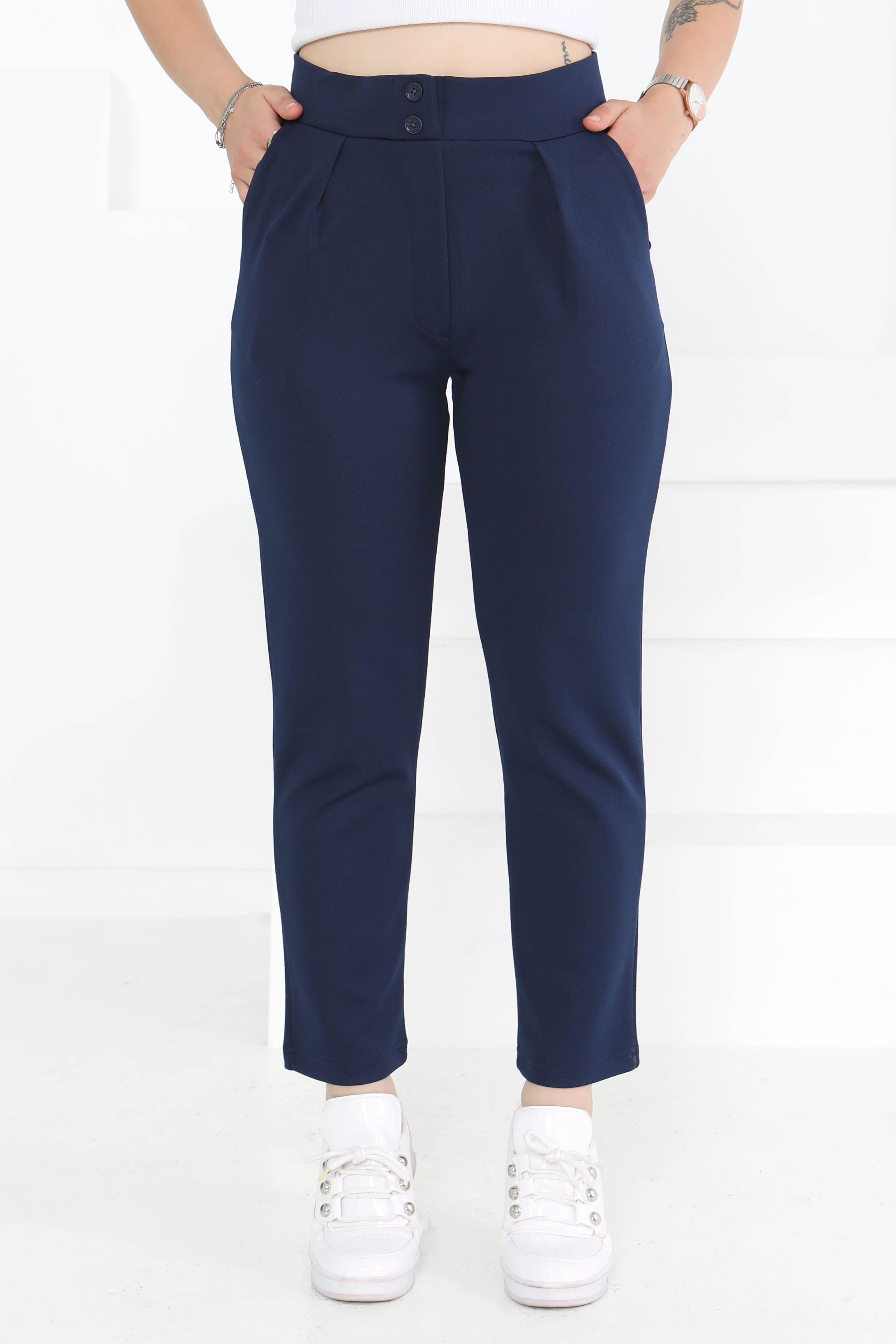 Çift Düğmeli Spor Pantolon Lacivert - 27352 - 1