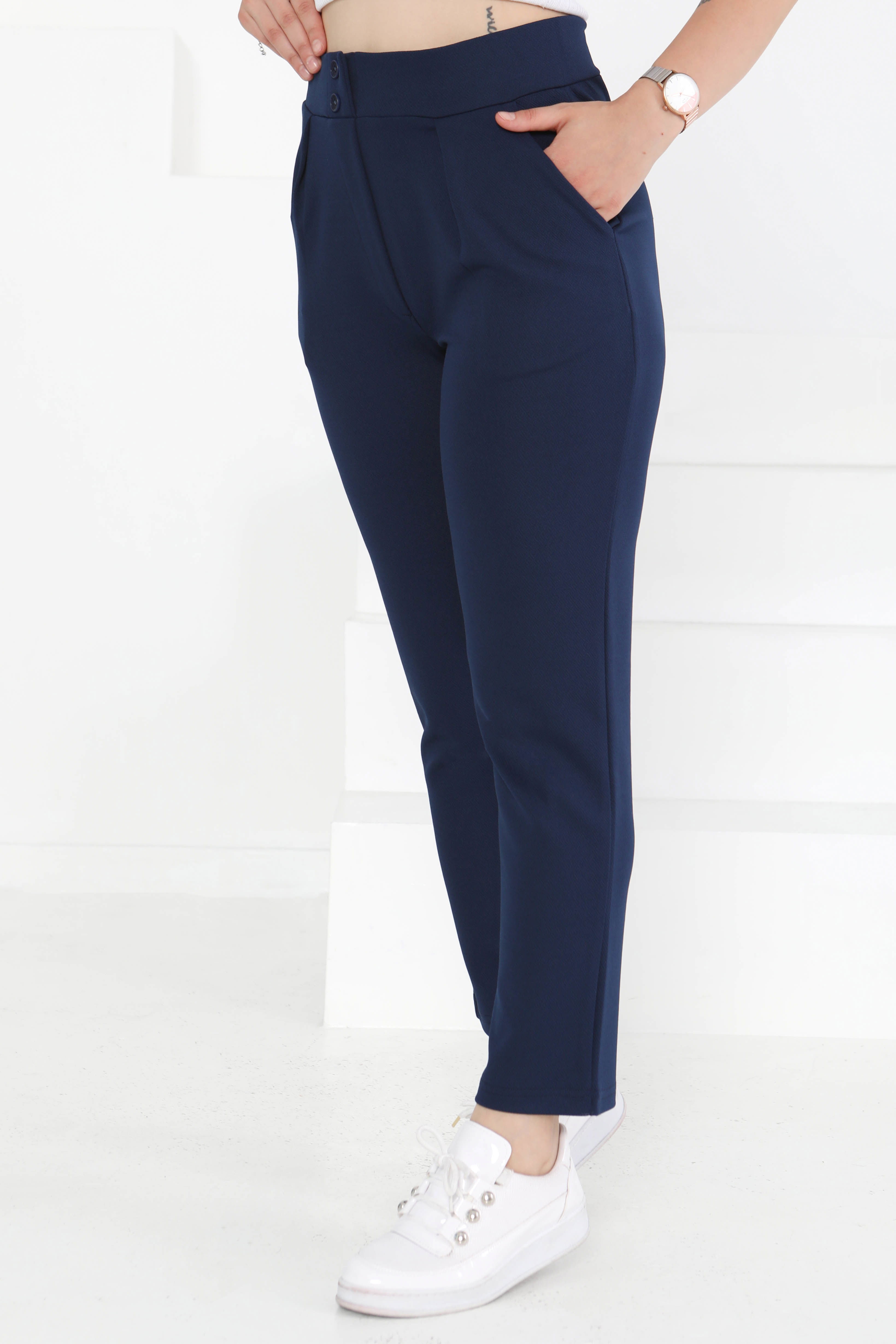 Çift Düğmeli Spor Pantolon Lacivert - 27352 - 2