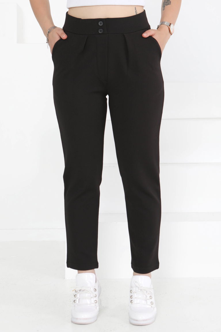 Çift Düğmeli Spor Pantolon Siyah - 27352 - TOFİSA
