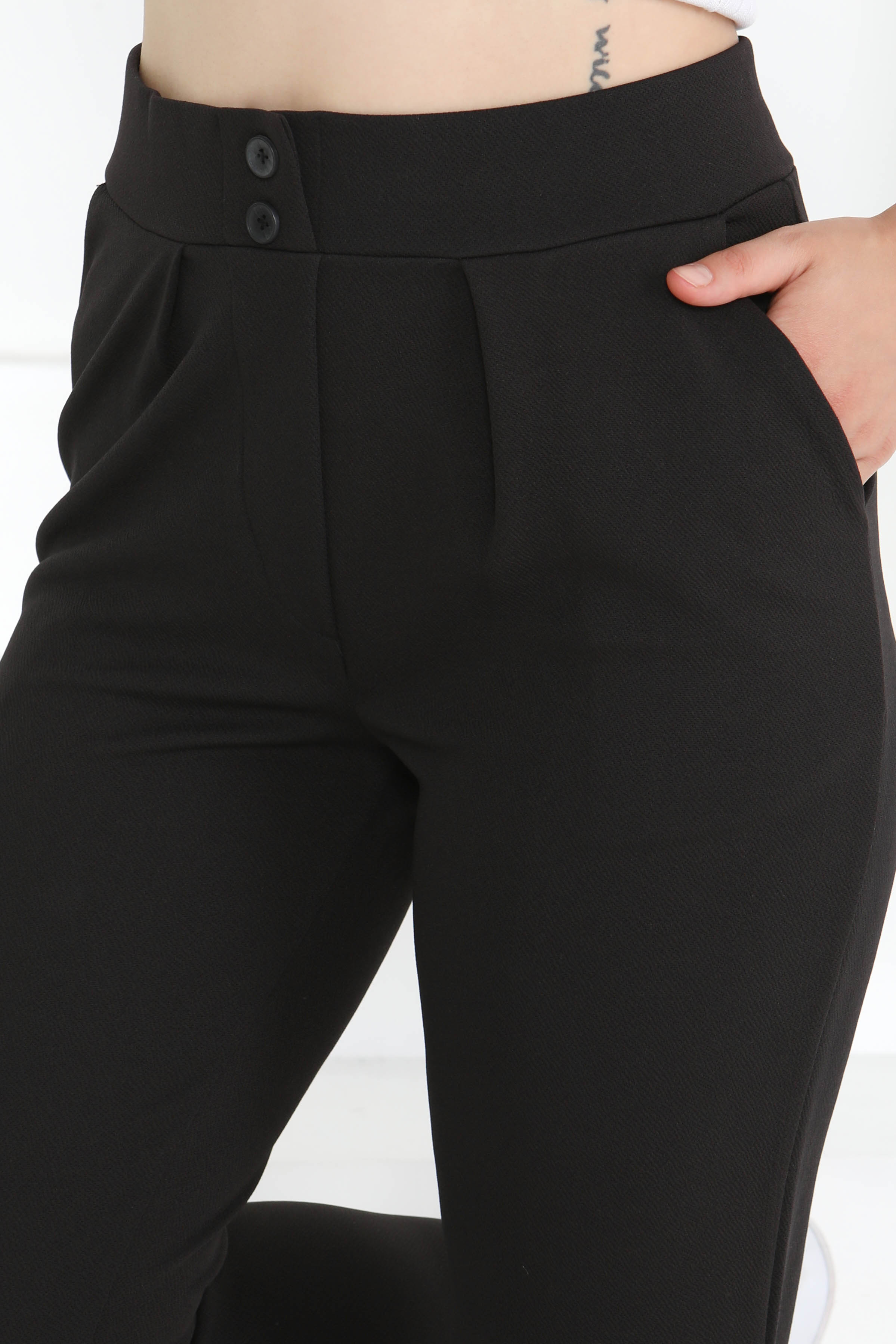Çift Düğmeli Spor Pantolon Siyah - 27352 - 3