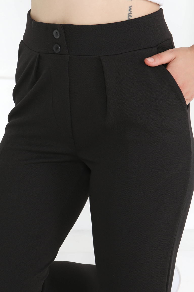 Çift Düğmeli Spor Pantolon Siyah - 27352 - TOFİSA