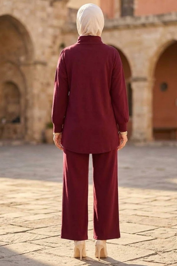 Çift Düğüm Detaylı Oysh Modal Takım Bordo - 28954-BORDO - 3