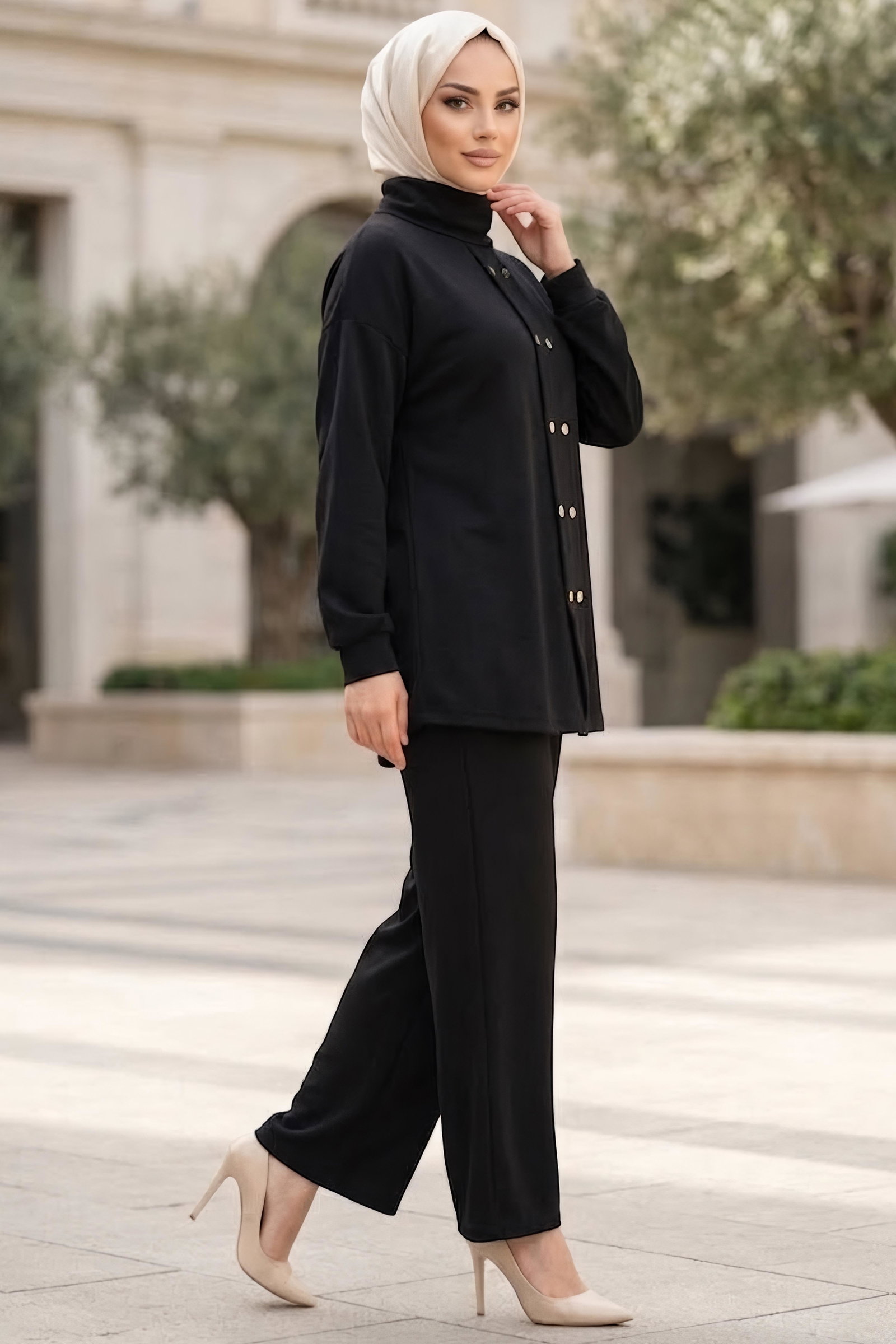 Çift Düğüm Detaylı Oysh Modal Takım Siyah - 28954-SIYAH - 2