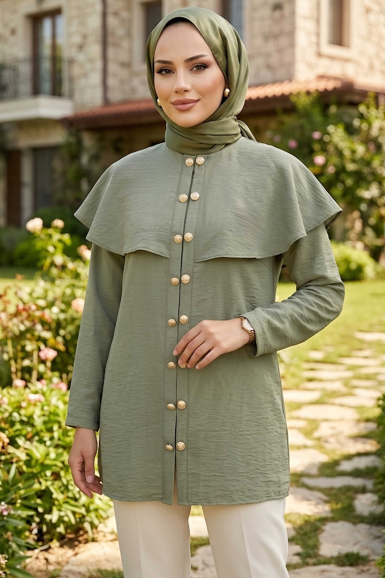 Çift Düğüm Detaylı Tunik Haki - 28953-HAKI - 1