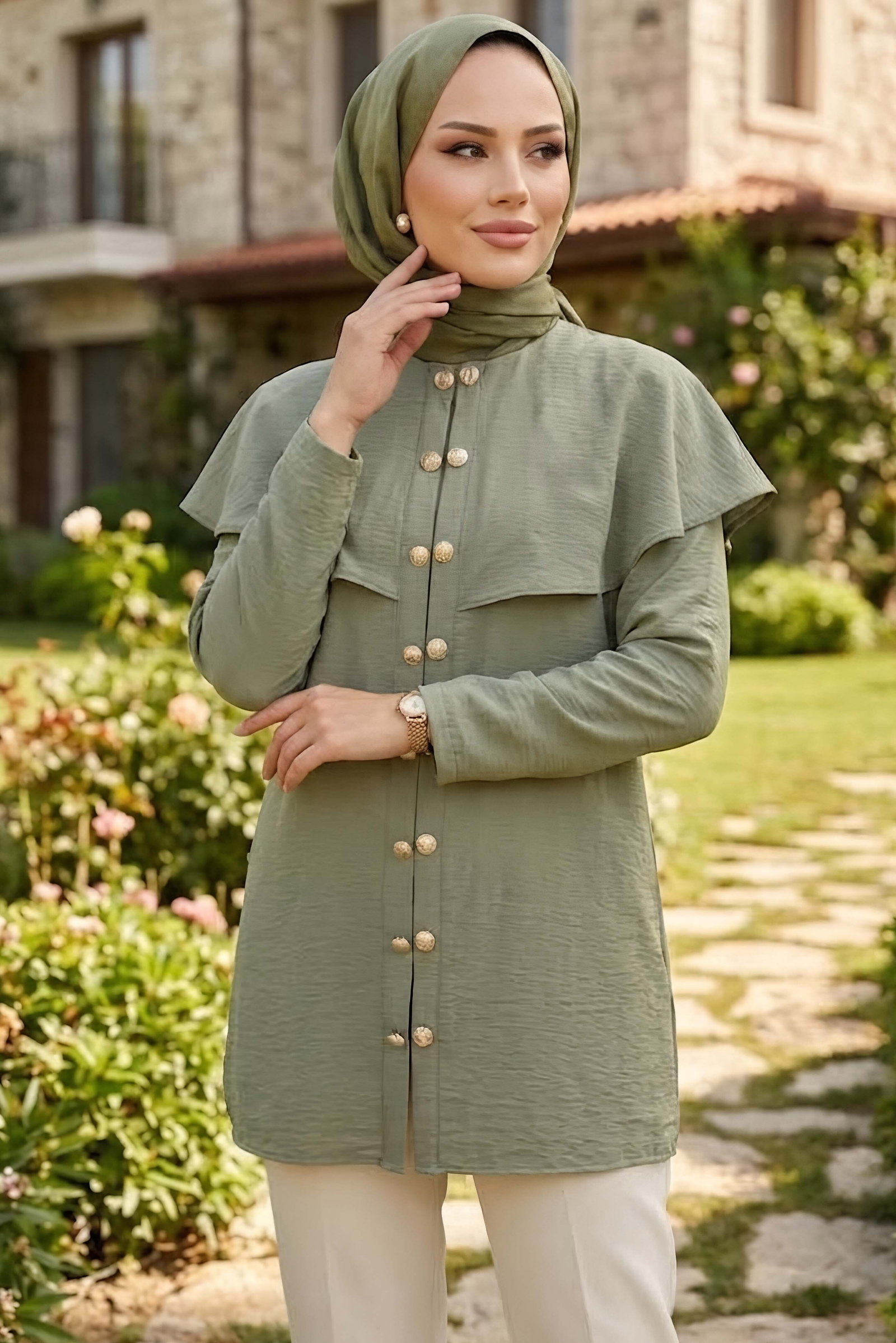 Çift Düğüm Detaylı Tunik Haki - 28953-HAKI - 2