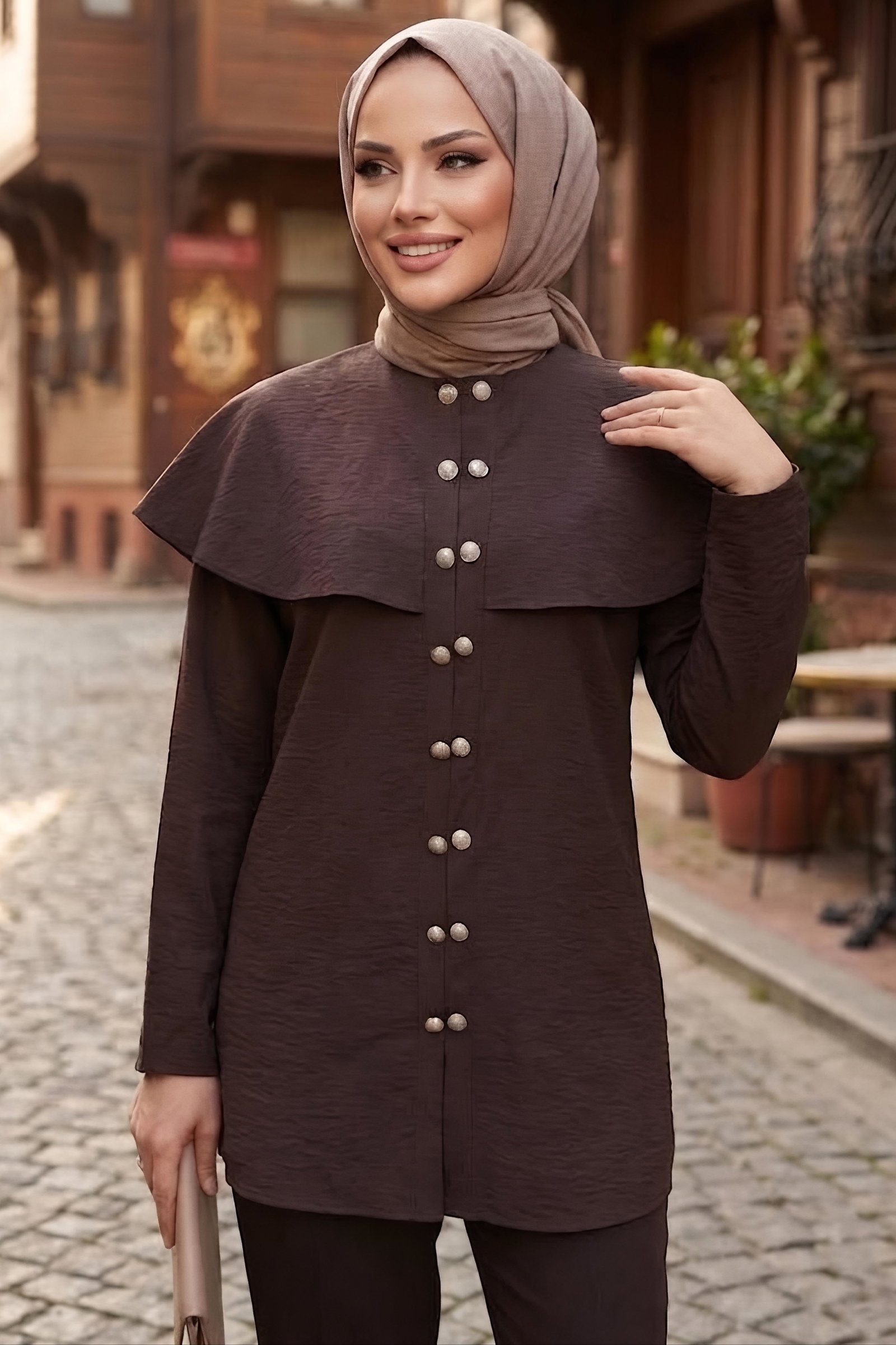 Çift Düğüm Detaylı Tunik Kahve - 28953-KAHVE - 2