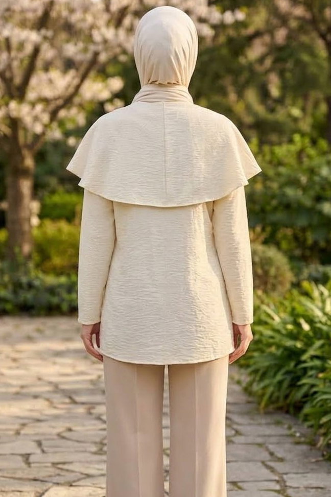 Çift Düğüm Detaylı Tunik Krem - 28953-KREM - 3
