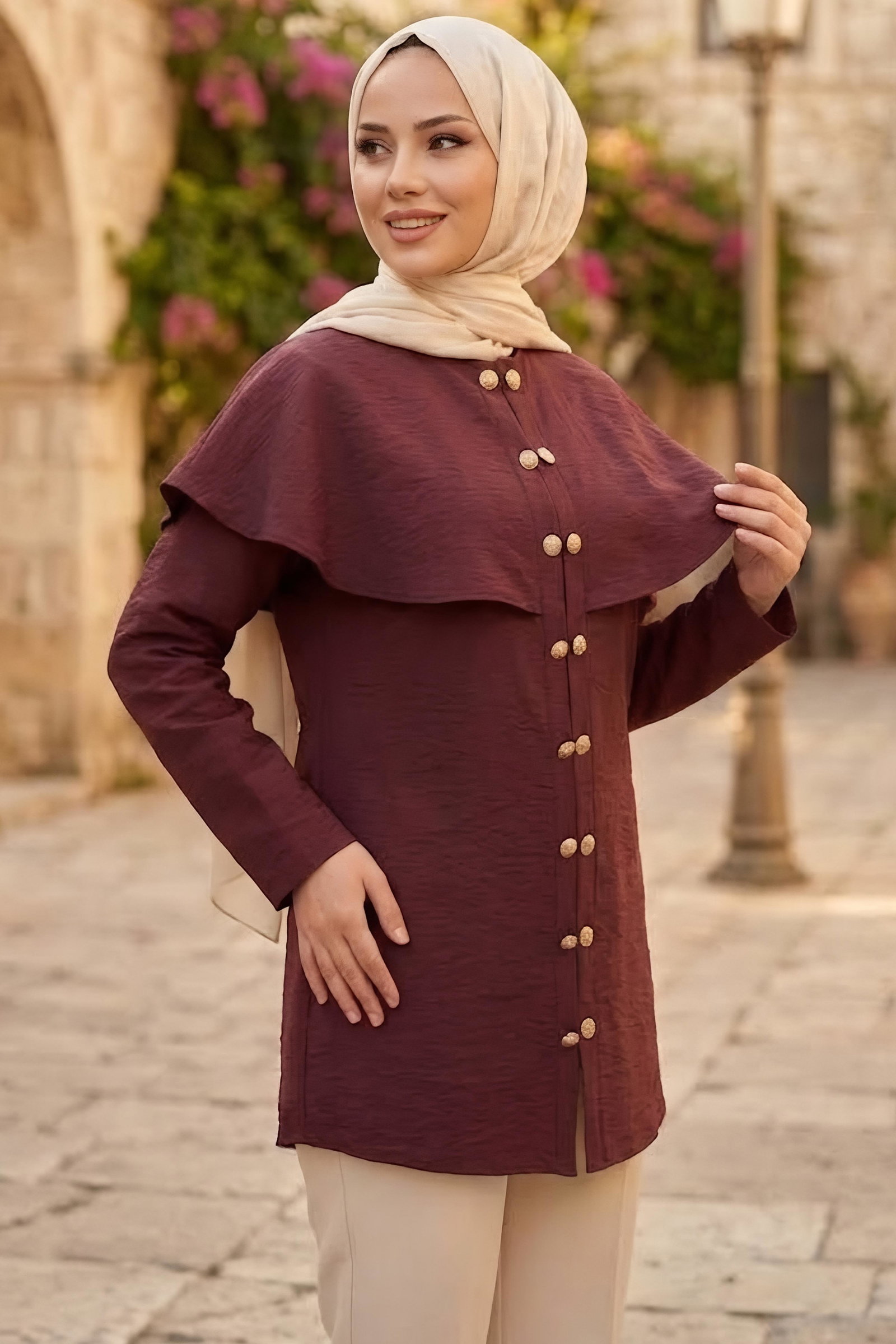 Çift Düğüm Detaylı Tunik Mürdüm - 28953-MURDUM - 2