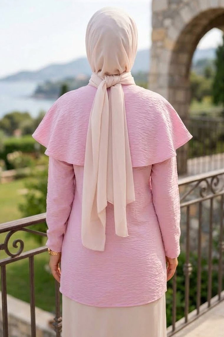 Çift Düğüm Detaylı Tunik Pembe - 28953-PEMBE - 3