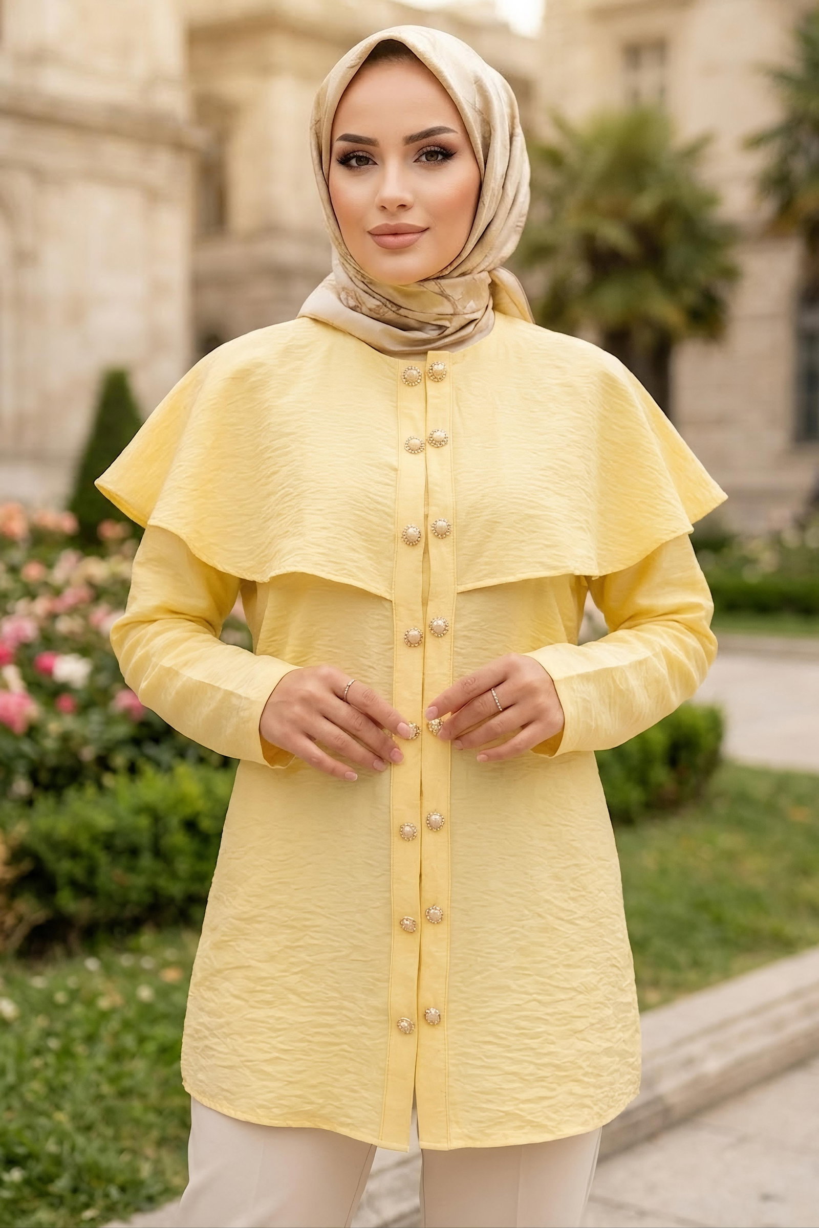 Çift Düğüm Detaylı Tunik Sari - 28953-SARI - 1