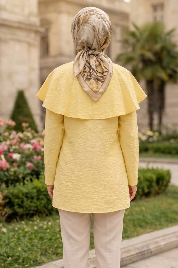 Çift Düğüm Detaylı Tunik Sari - 28953-SARI - 3