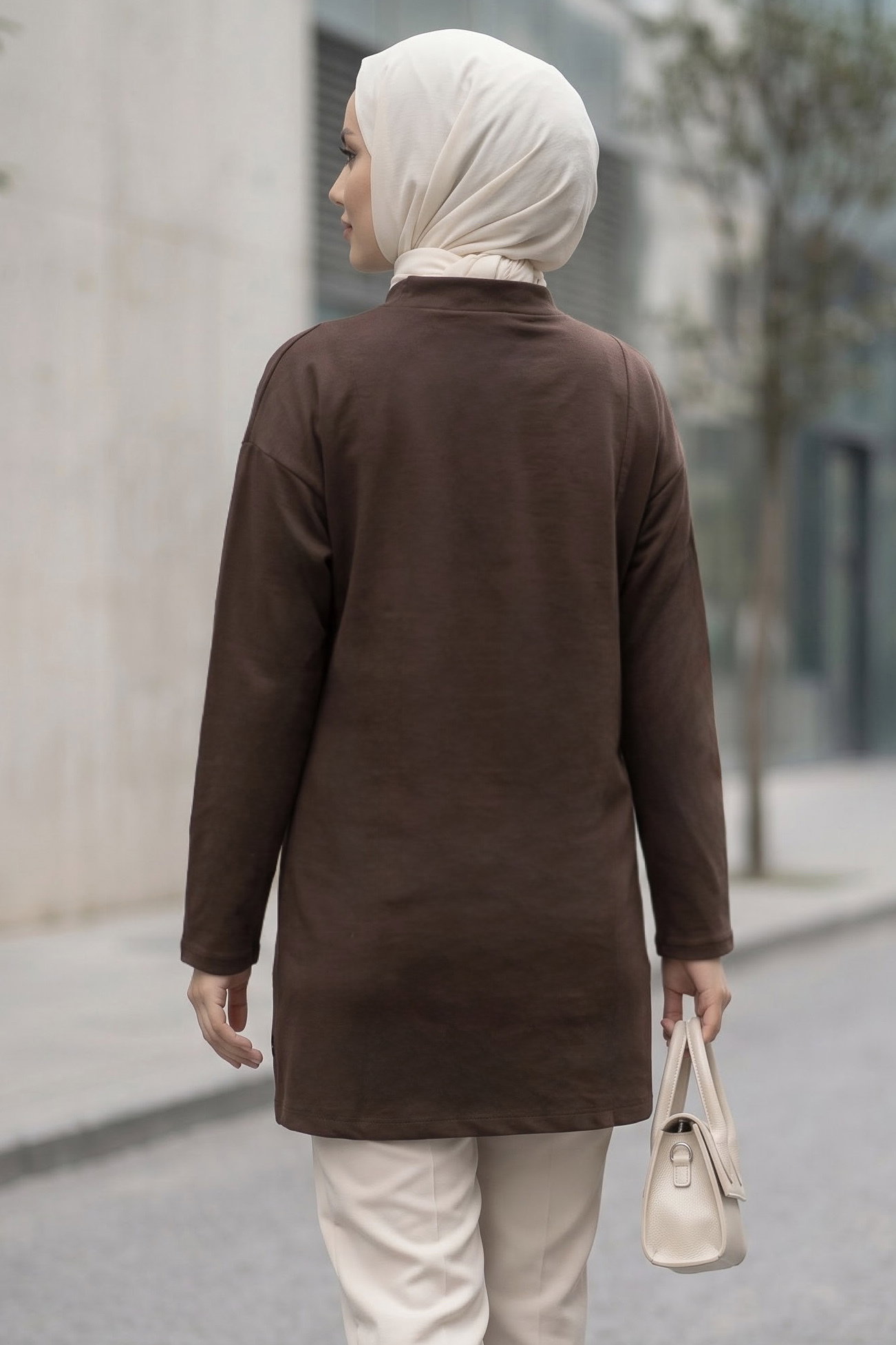 Çİft Fermuar Detaylı Oysh Modal Tunik Kahve - 29298-KAHVE - 3