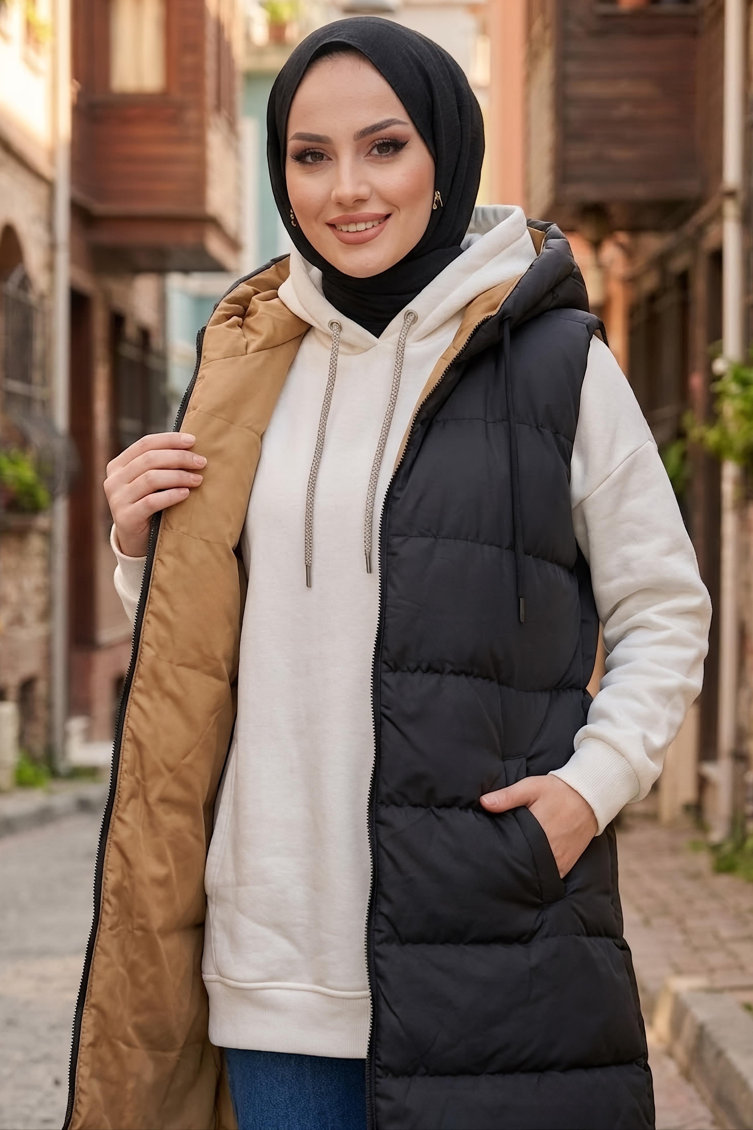 Çift Taraflı Şişme Yelek Taba - 28937-TABA - 1
