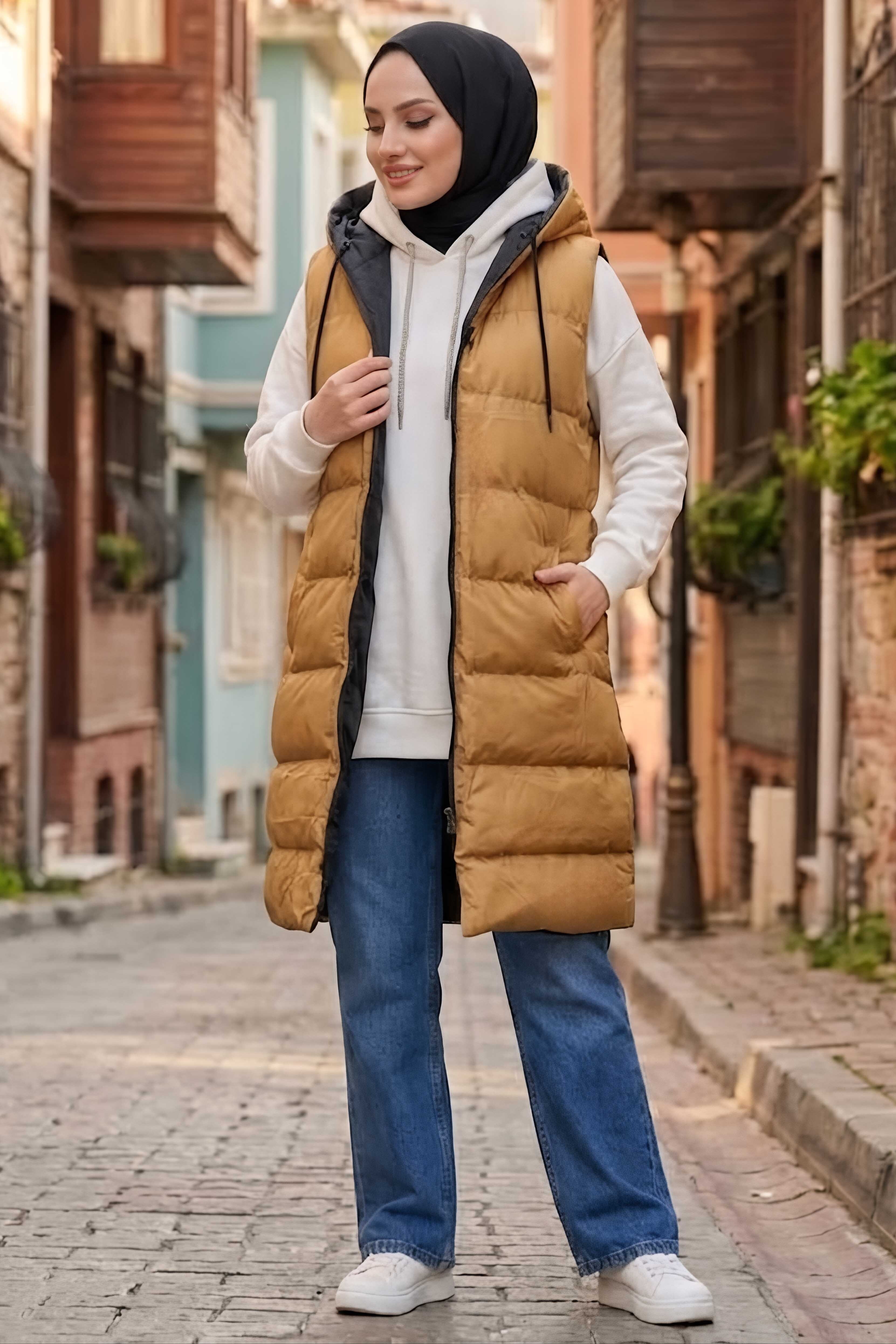 Çift Taraflı Şişme Yelek Taba - 28937-TABA - 2