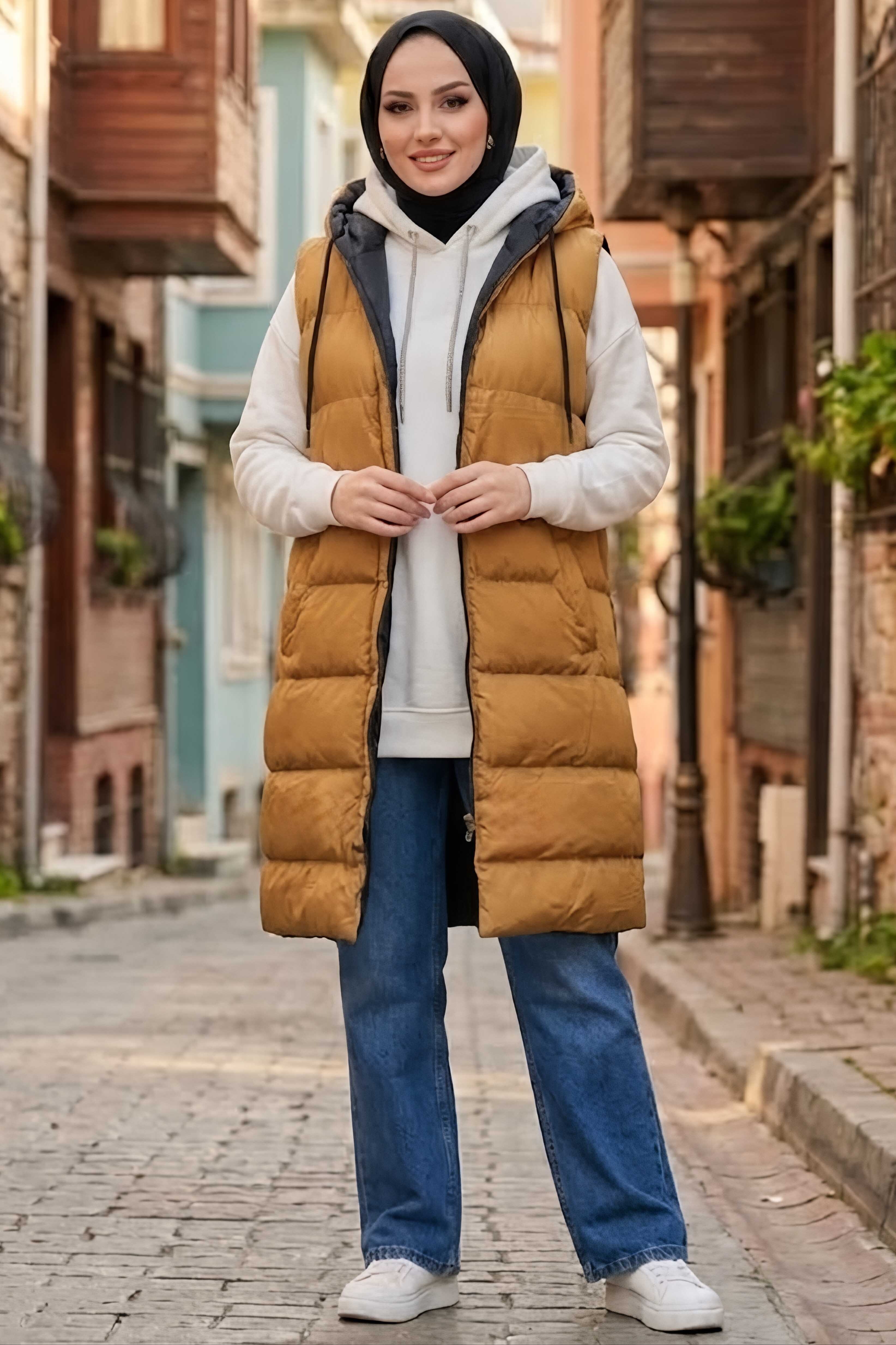 Çift Taraflı Şişme Yelek Taba - 28937-TABA - 3