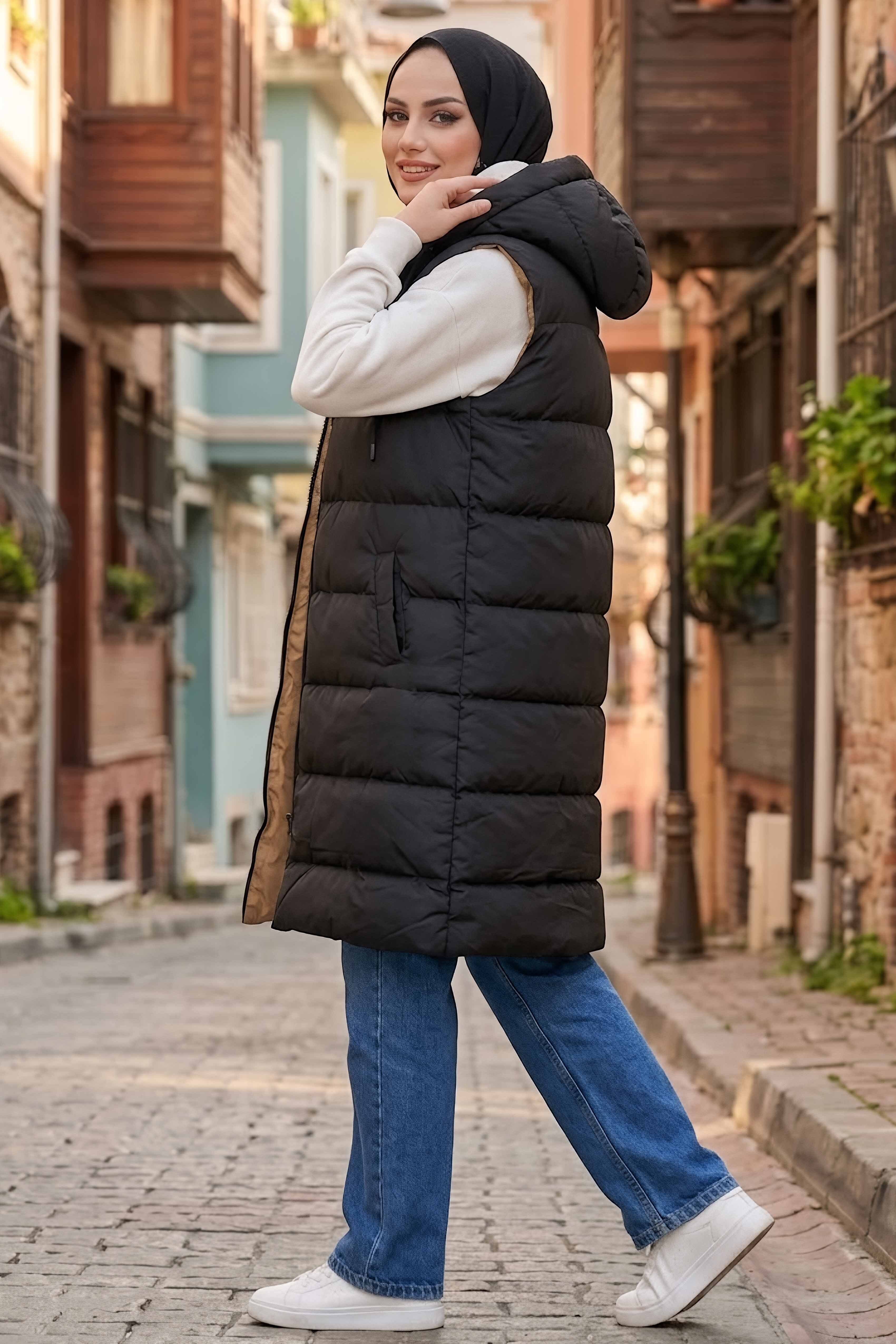 Çift Taraflı Şişme Yelek Taba - 28937-TABA - 4