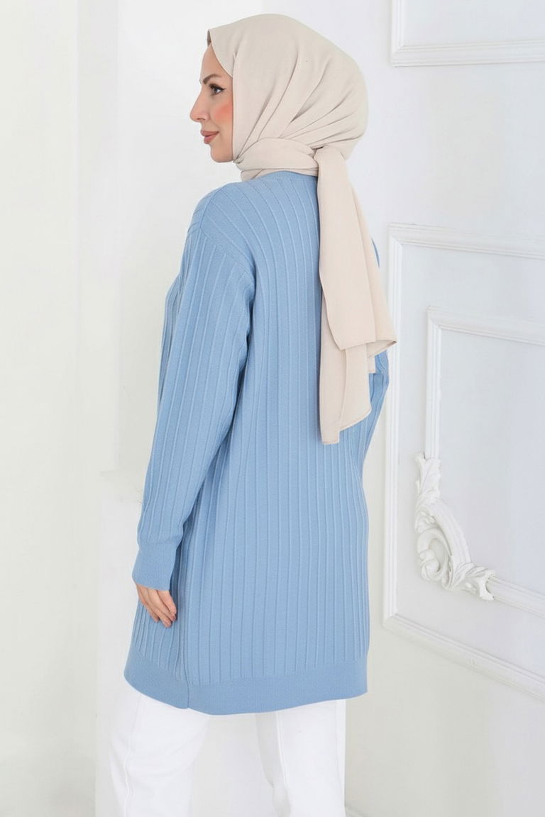 Çima Detaylı Triko Tunik - 27886-BEBE-MAVI - TOFİSA