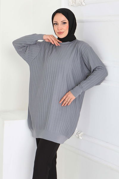 Çima Detaylı Triko Tunik - 27886-GRI 