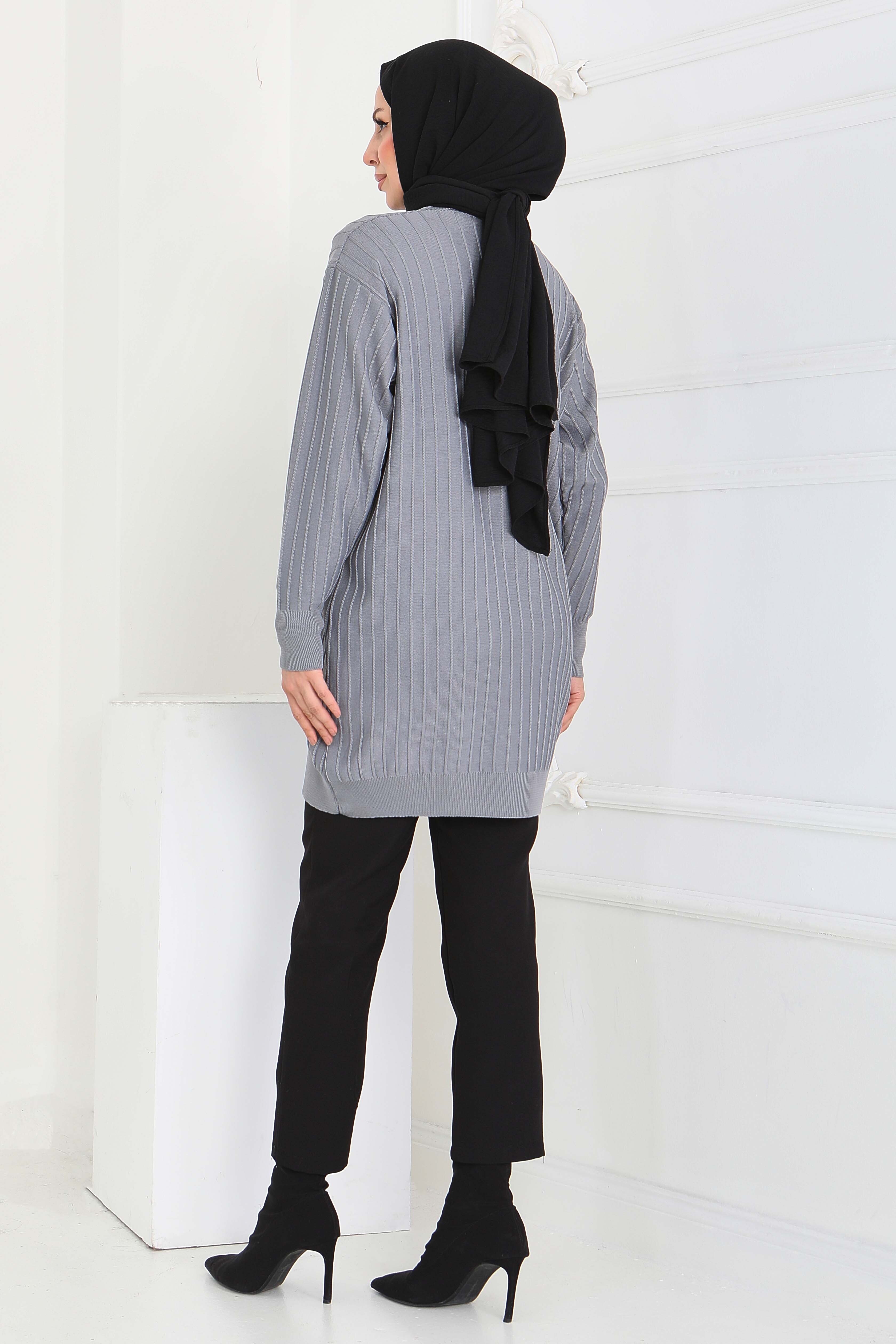 Çima Detaylı Triko Tunik - 27886-GRI - 4