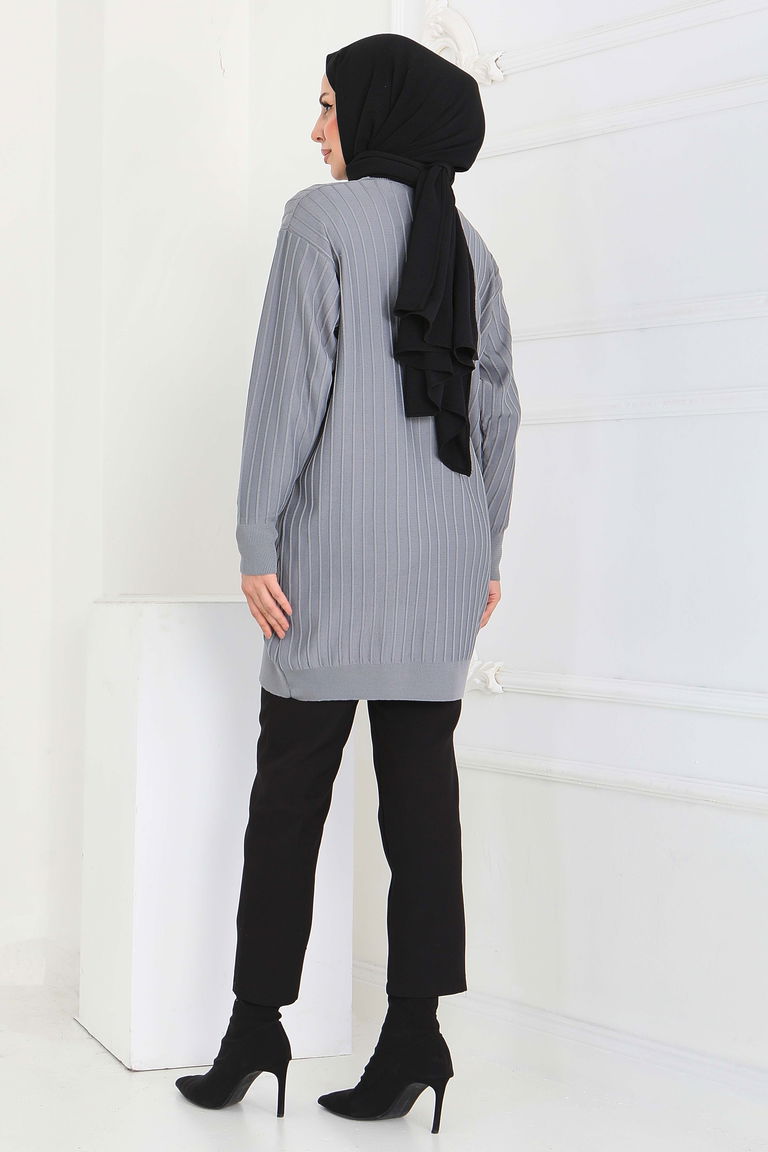 Çima Detaylı Triko Tunik - 27886-GRI - TOFİSA