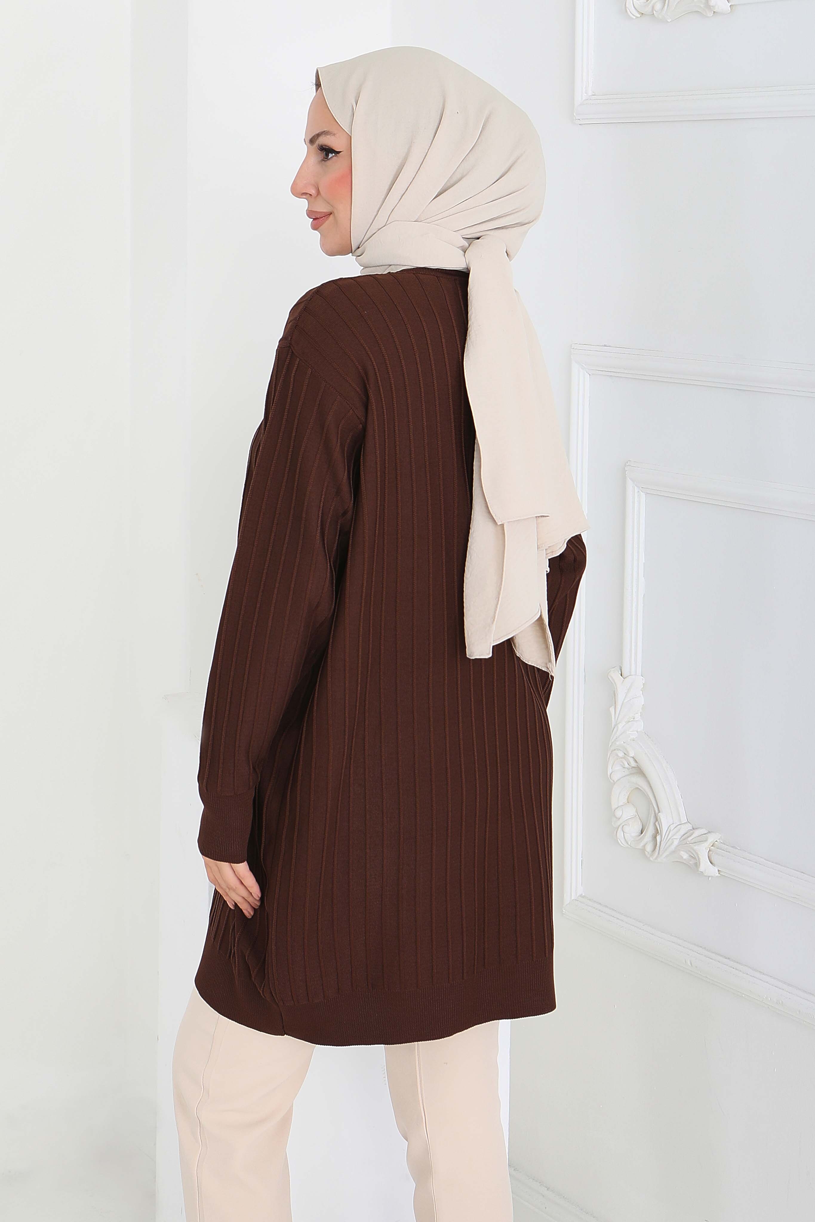 Çima Detaylı Triko Tunik - 27886-KAHVE - 4
