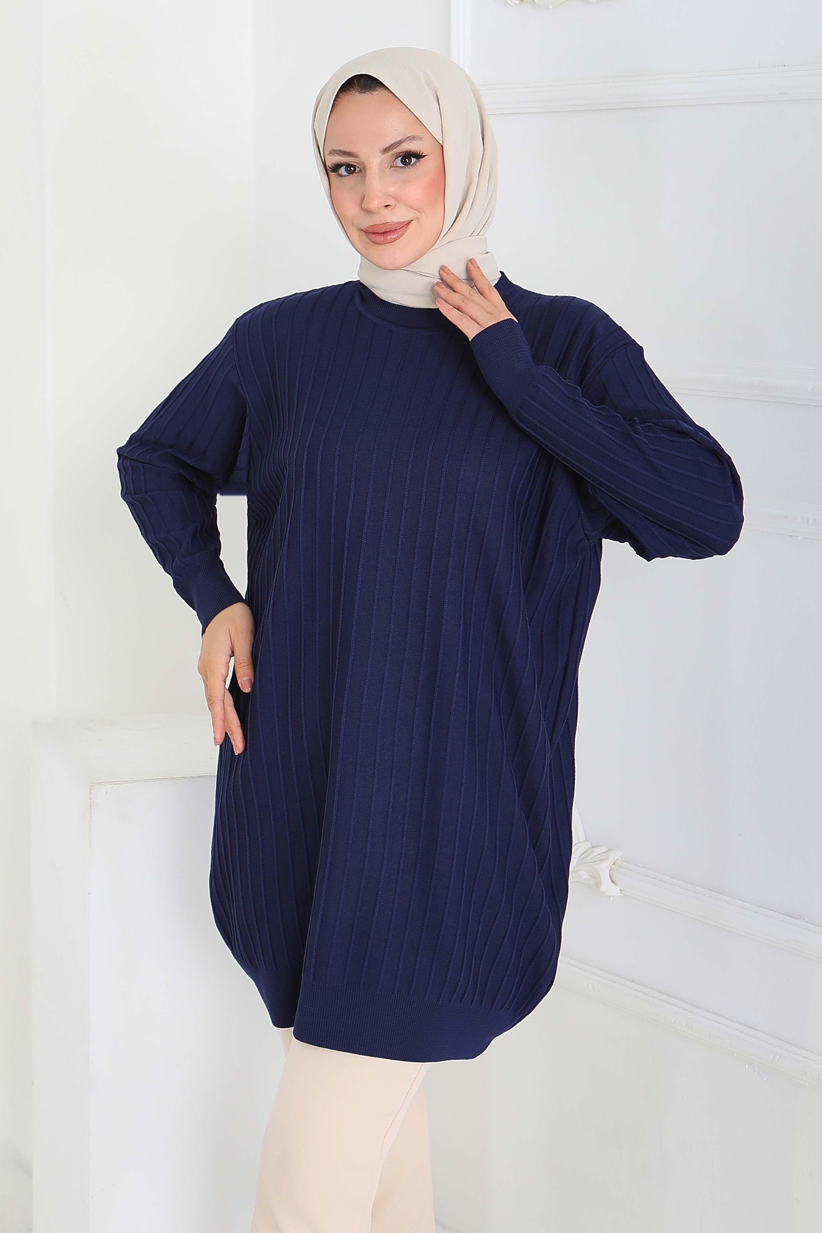 Çima Detaylı Triko Tunik - 27886-LACIVERT - 2
