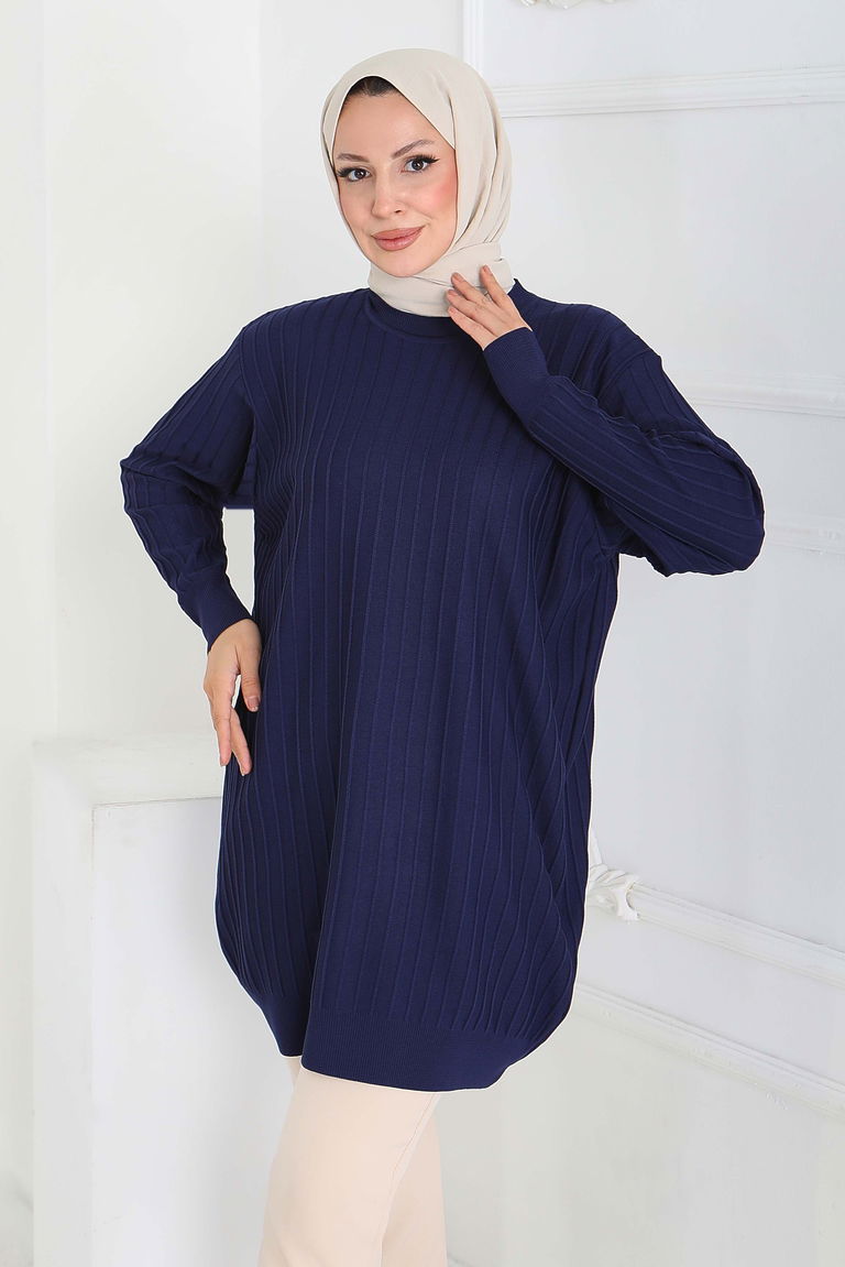 Çima Detaylı Triko Tunik - 27886-LACIVERT - TOFİSA