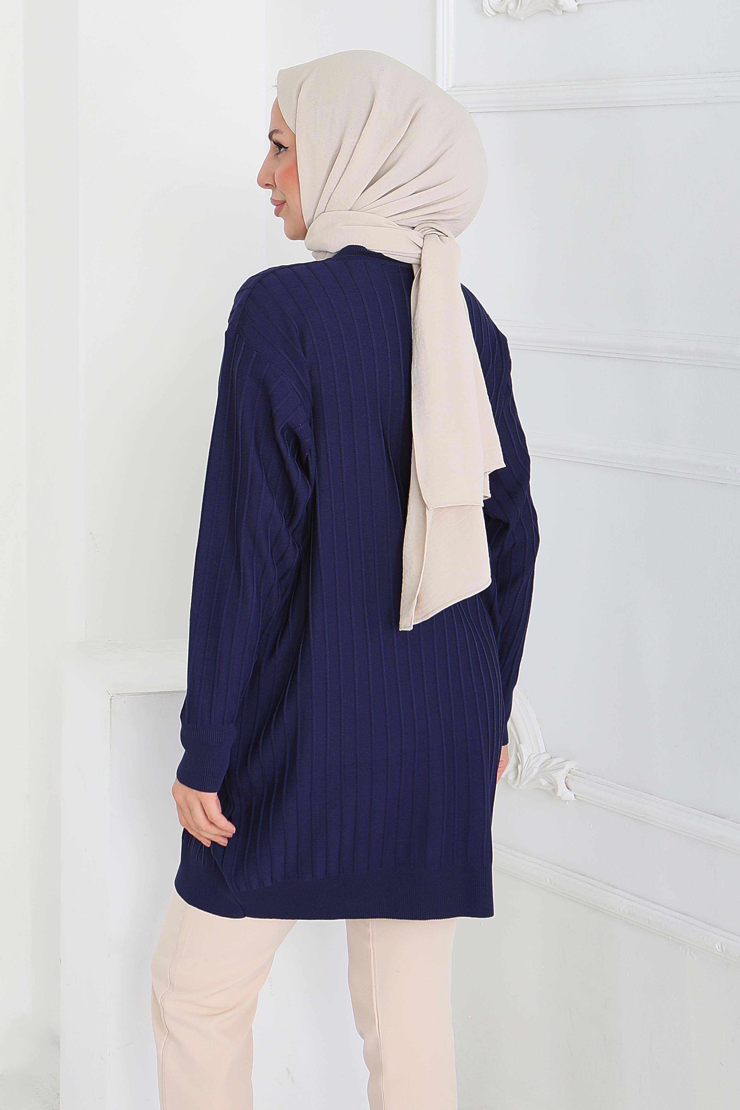 Çima Detaylı Triko Tunik - 27886-LACIVERT - 4